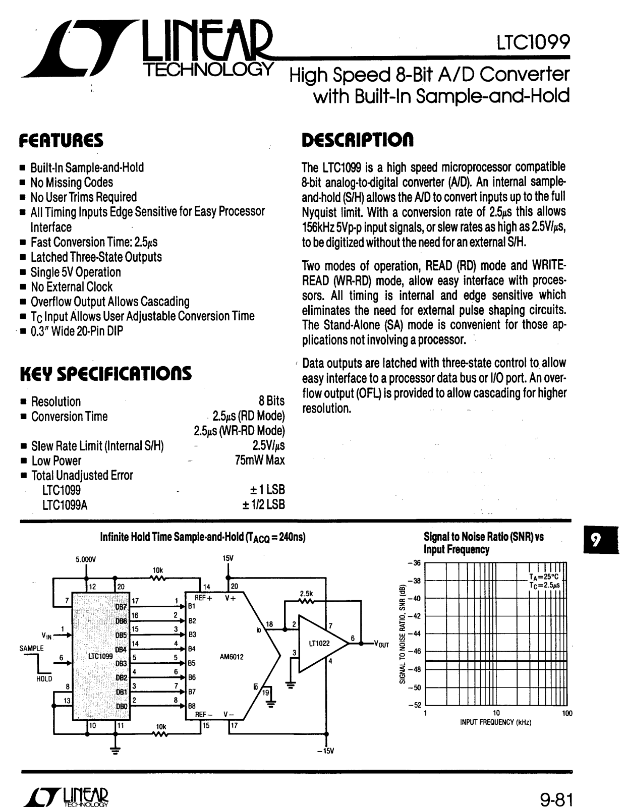 Linear Technology LTC1099ACJ, LTC1099, LTC1099MJ, LTC1099IN, LTC1099IJ Datasheet