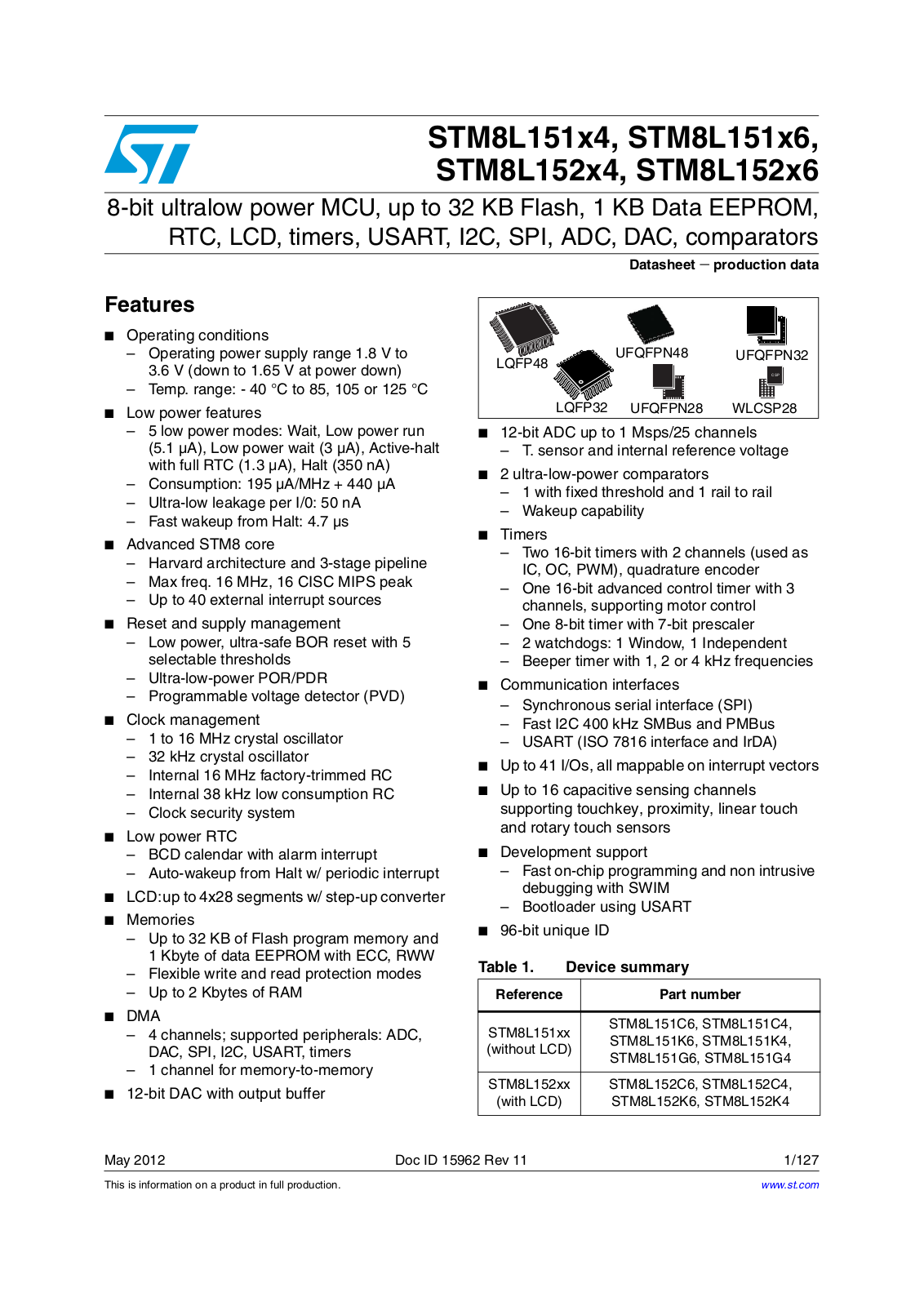 ST STM8L151x4, STM8L151x6, STM8L152x4, STM8L152x6 User Manual