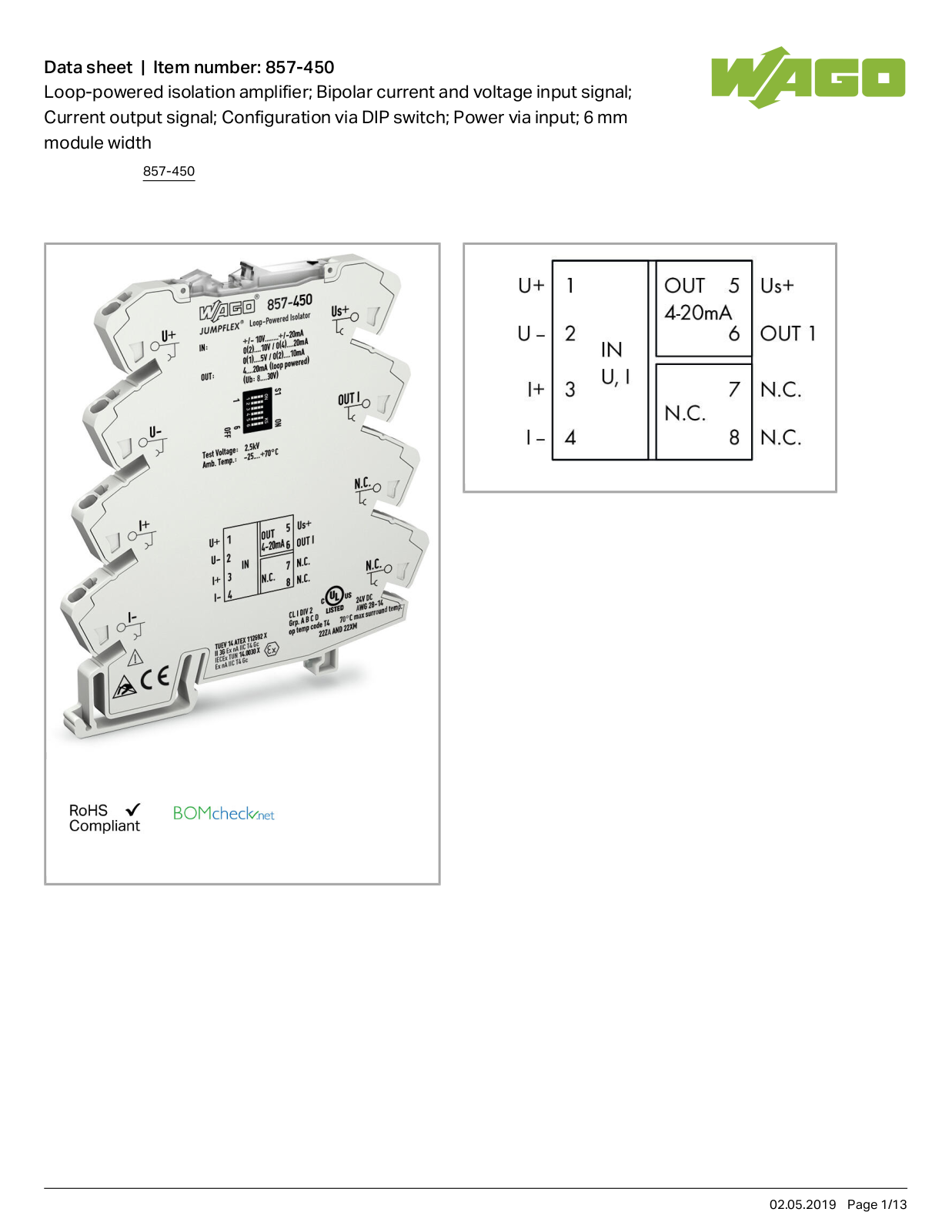 Wago 857-450 Data Sheet