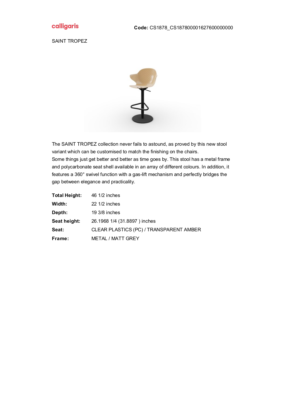 Calligaris GN10074 Specifications - ManualMachine.com