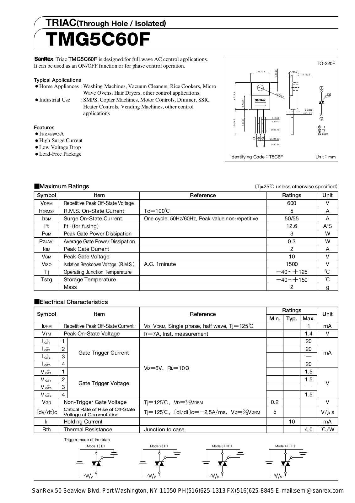 Sanrex-Sansha Electric Manufacturing TMG5C60F Data Sheet