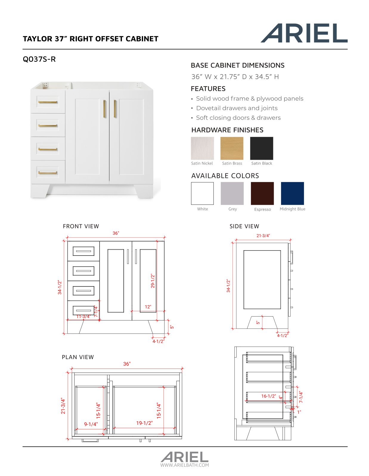 Ariel Bath ZZB10163 Specification - ManualMachine.com