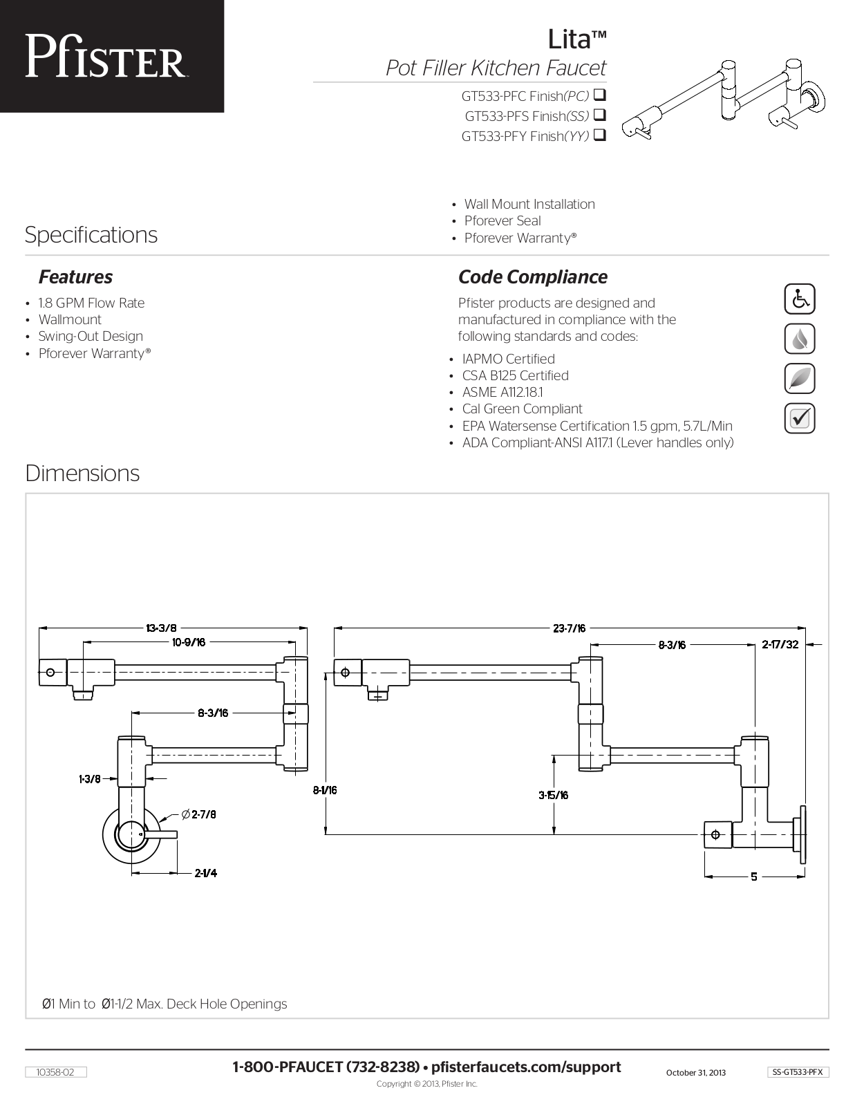Pfister PPR3221 Specifications - ManualMachine.com