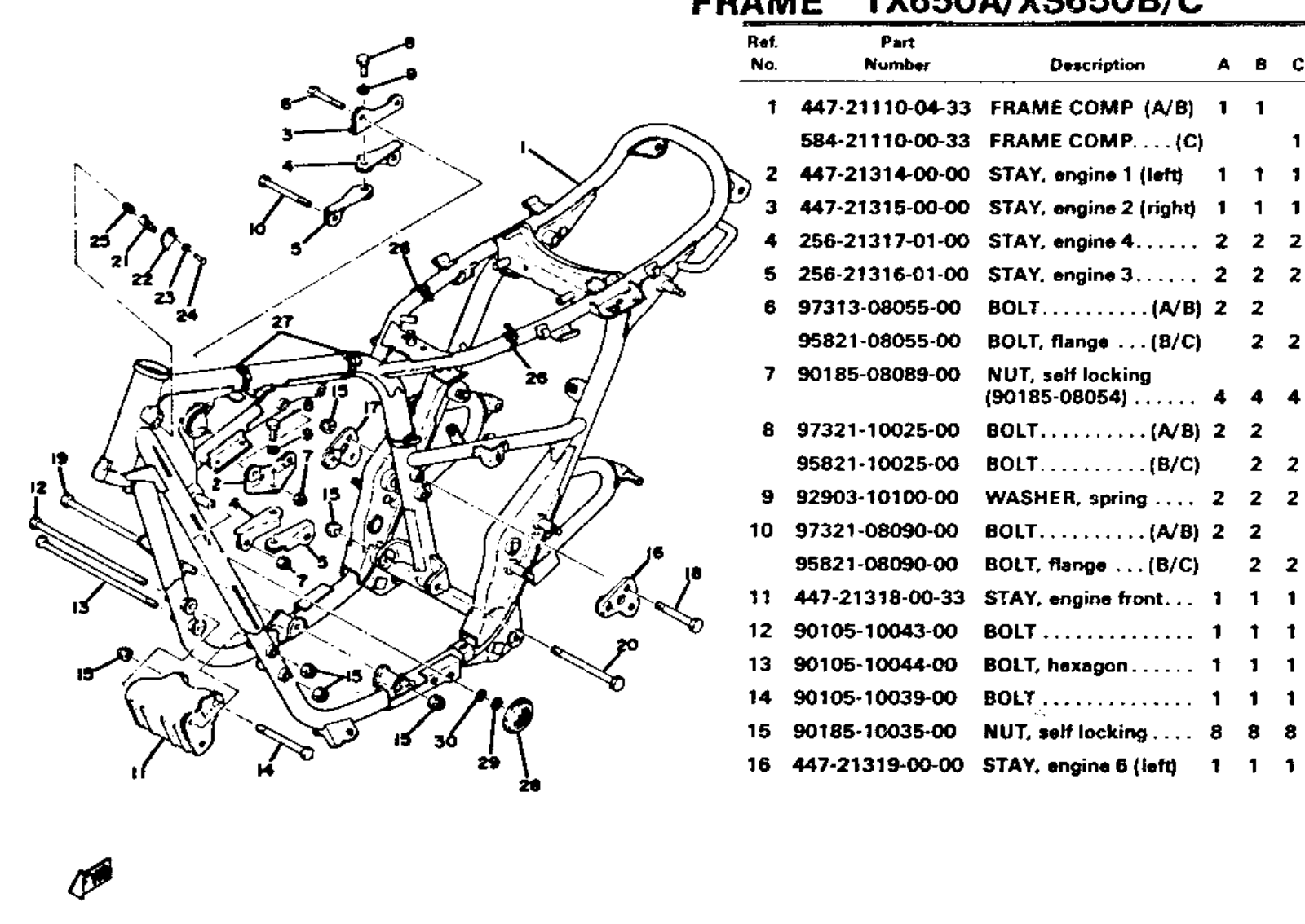 Yamaha XS650 1970-1979 Service Manual frame