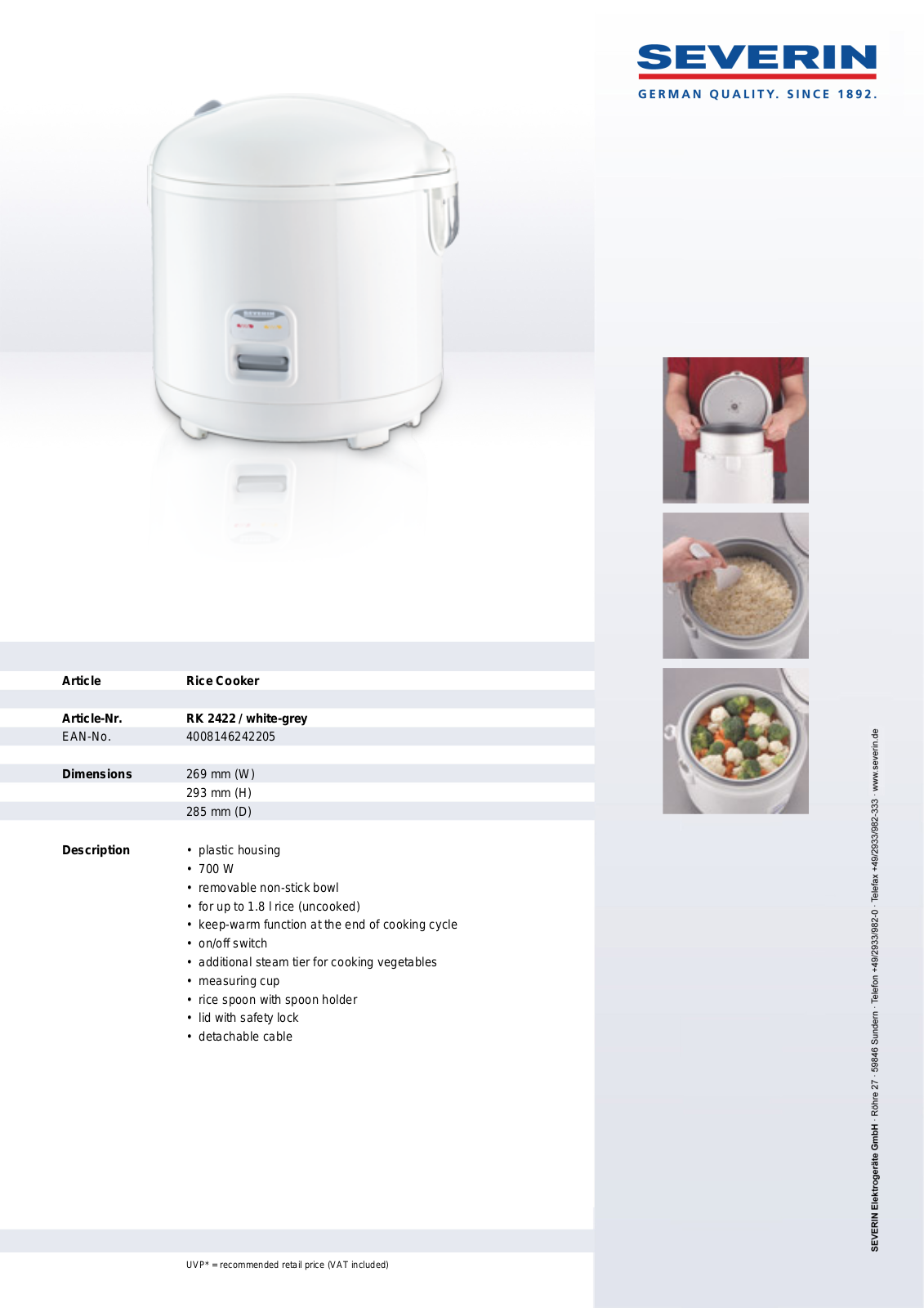 Severin RK 2422, RICE COOKER User Manual