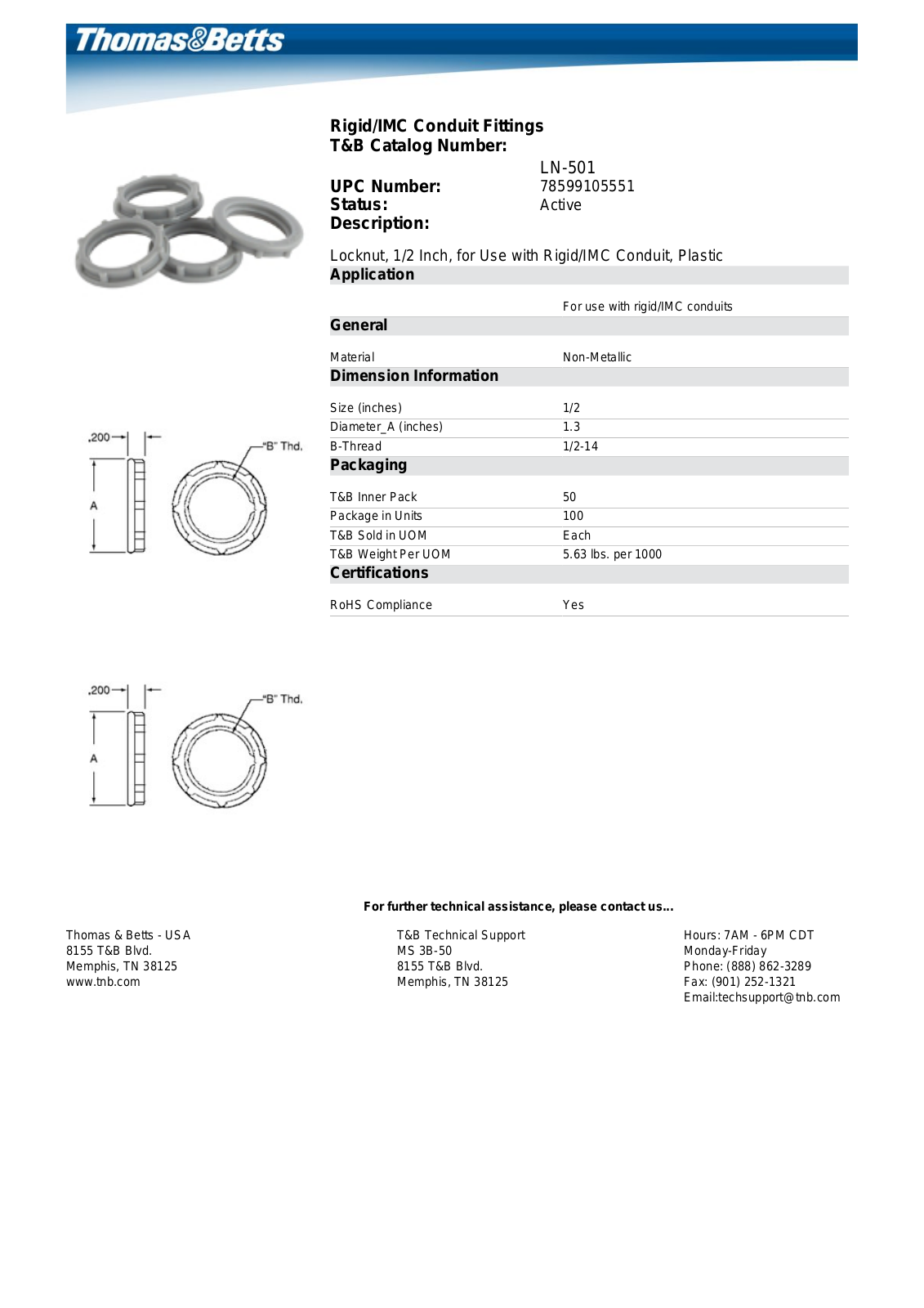 Thomas & Betts LN-501 Catalog Page