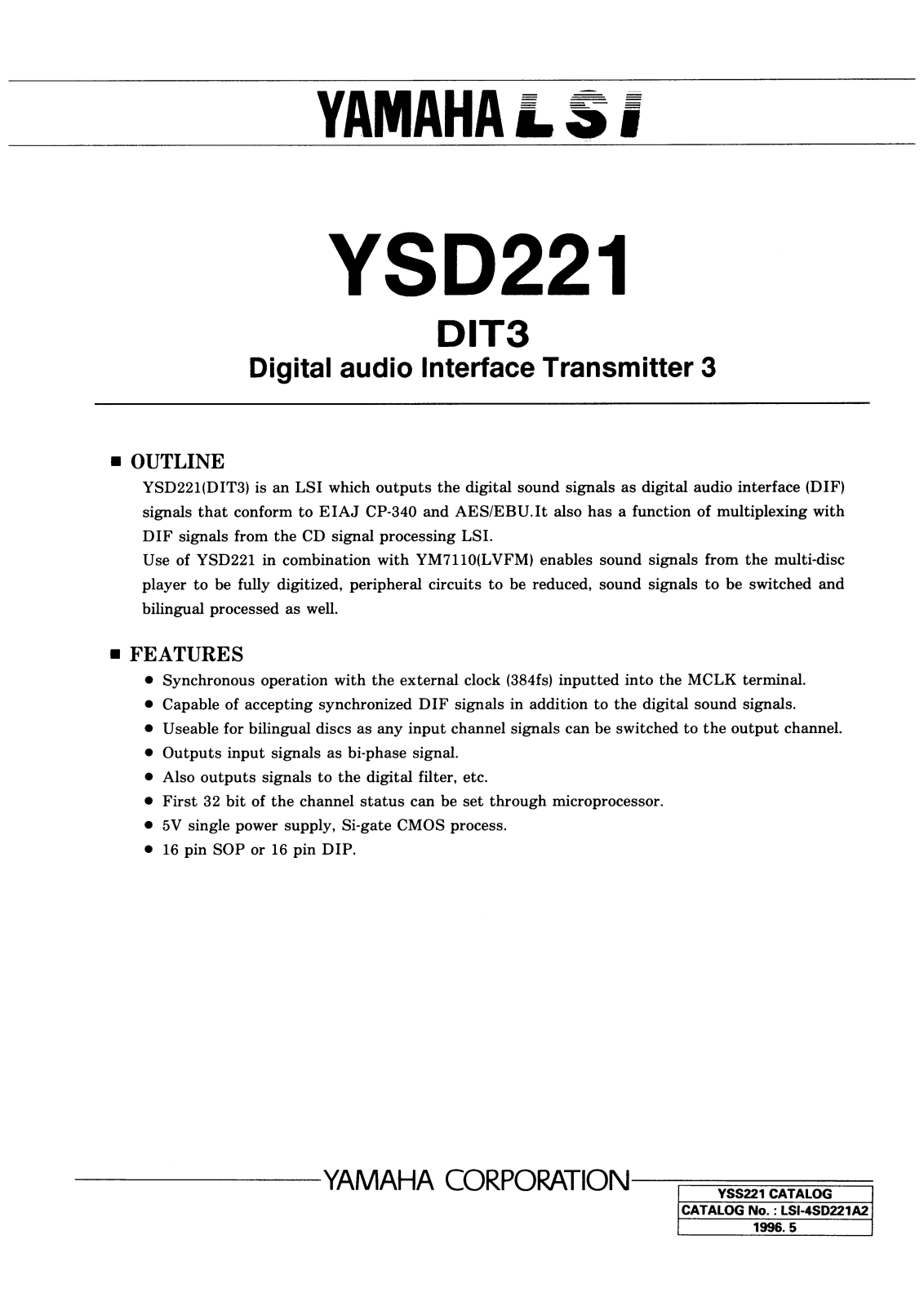 YAMAHA YSD221-D Datasheet