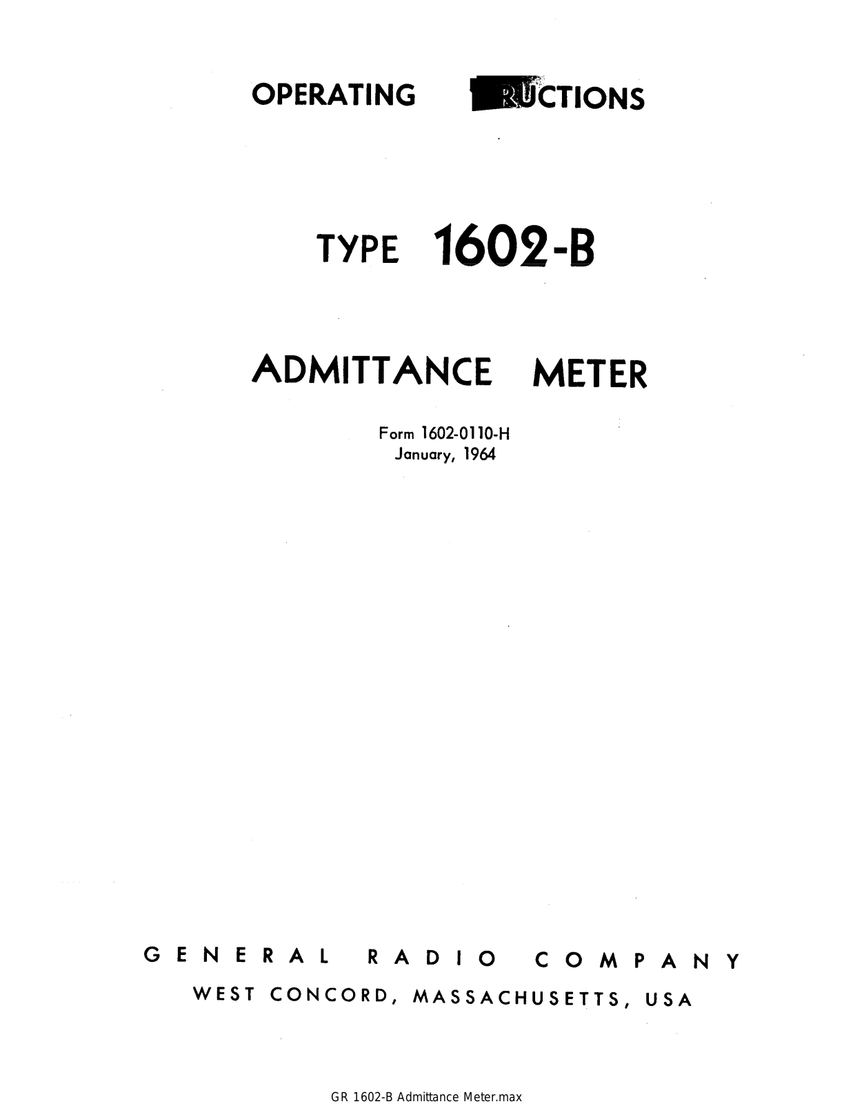 General Radio Company 1602-B Service manual