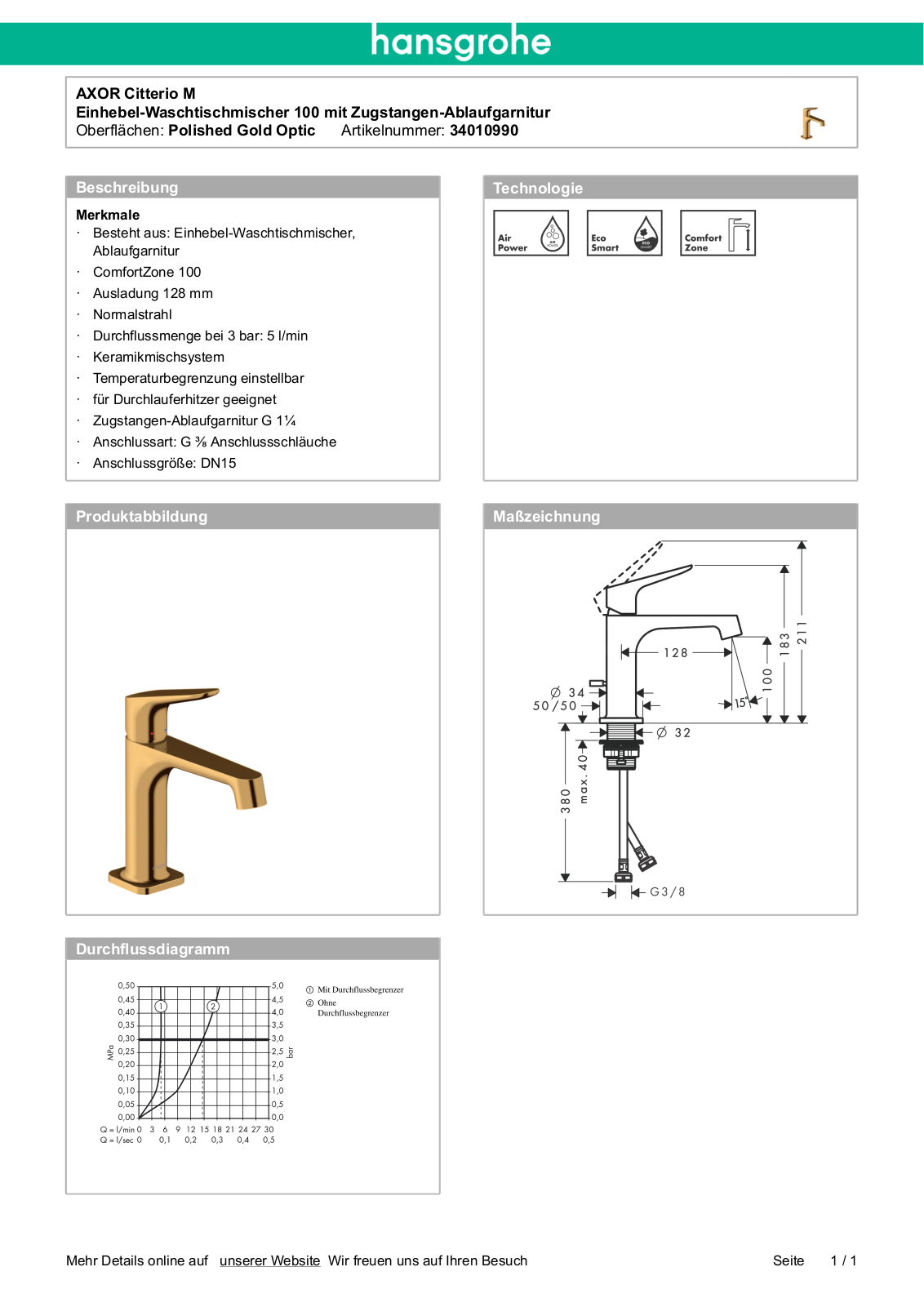 Hansgrohe AXOR 34010990 User Manual