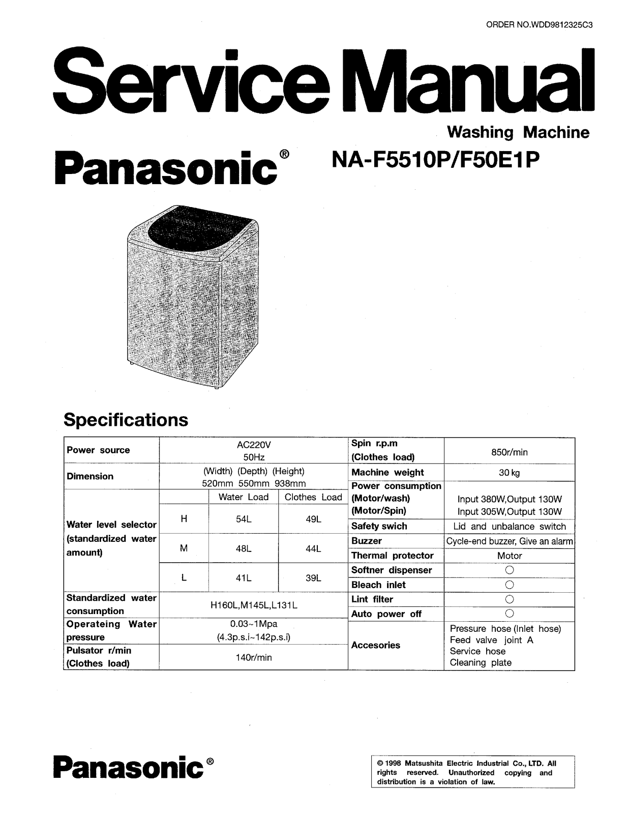 Panasonic NA-F5501P, NA-F5510P, NA-F50E1P Service Manual