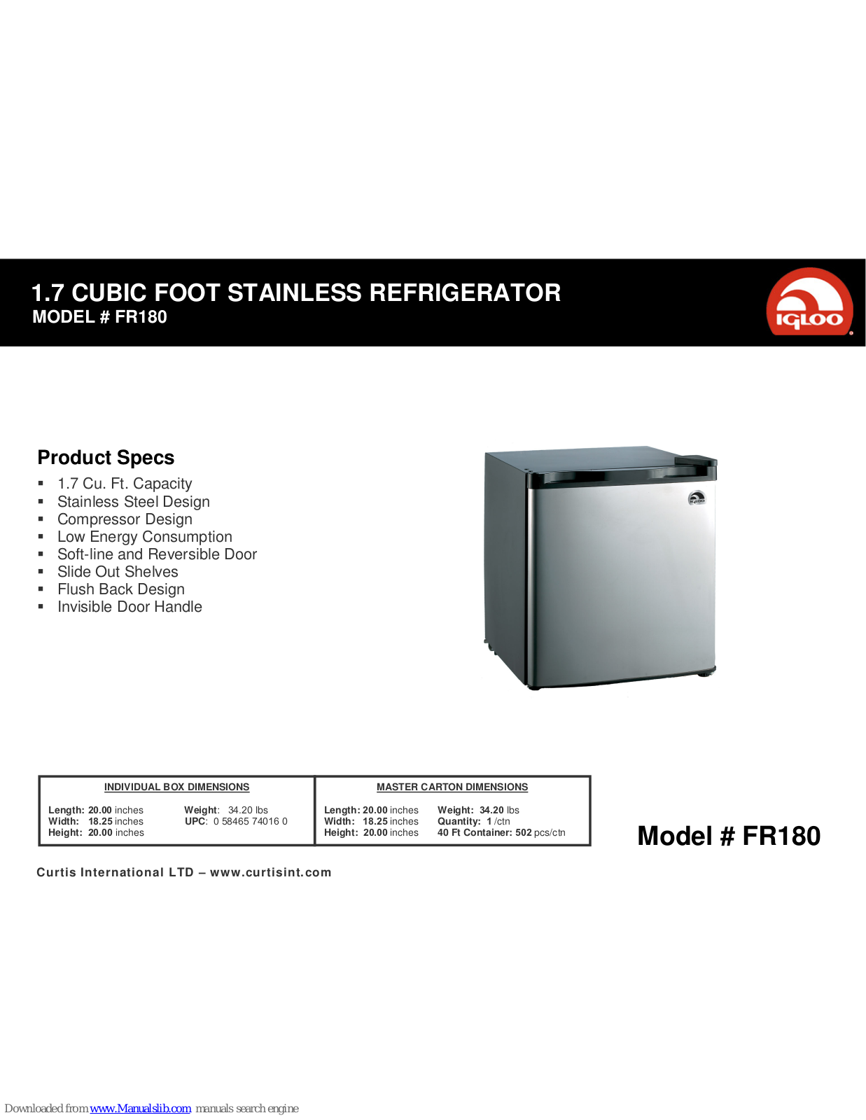 Igloo FR180 Specification Sheet