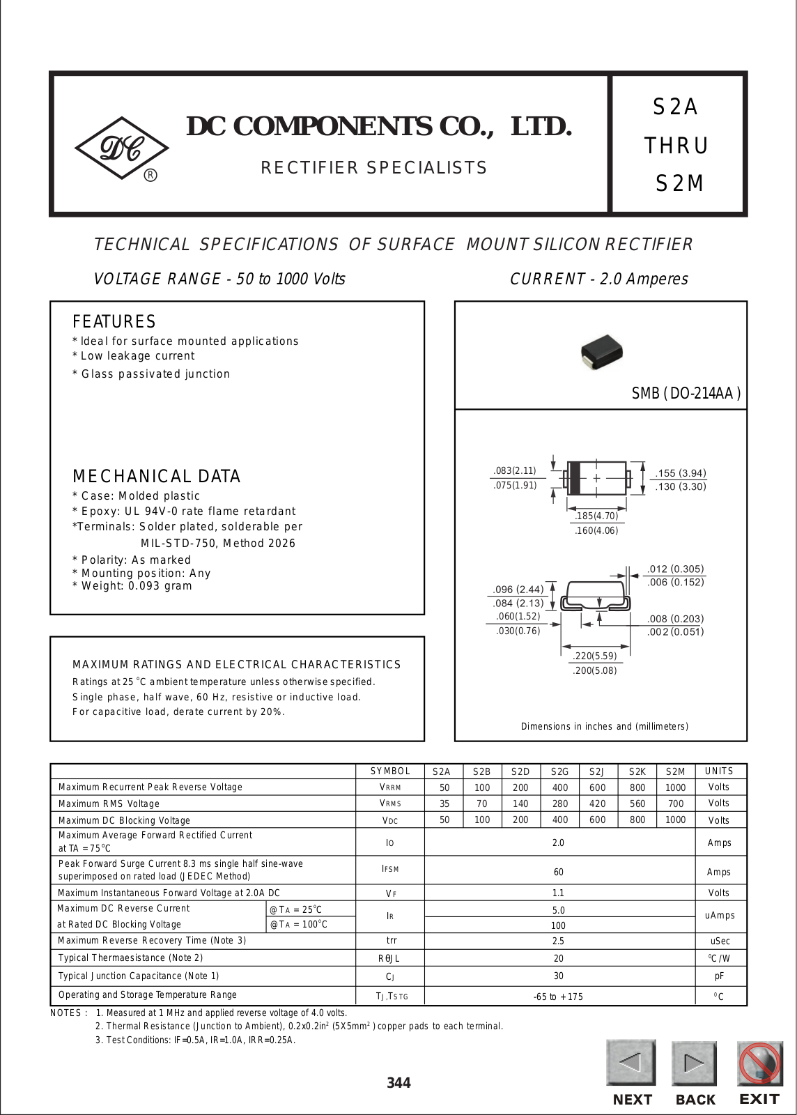 DC COMPONENTS S2A, S2J, S2D, S2B, S2G Datasheet