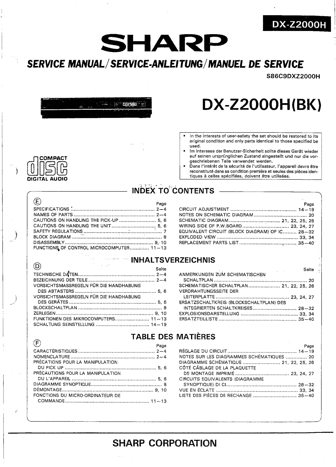 Sharp DXZ-2000-H Service manual