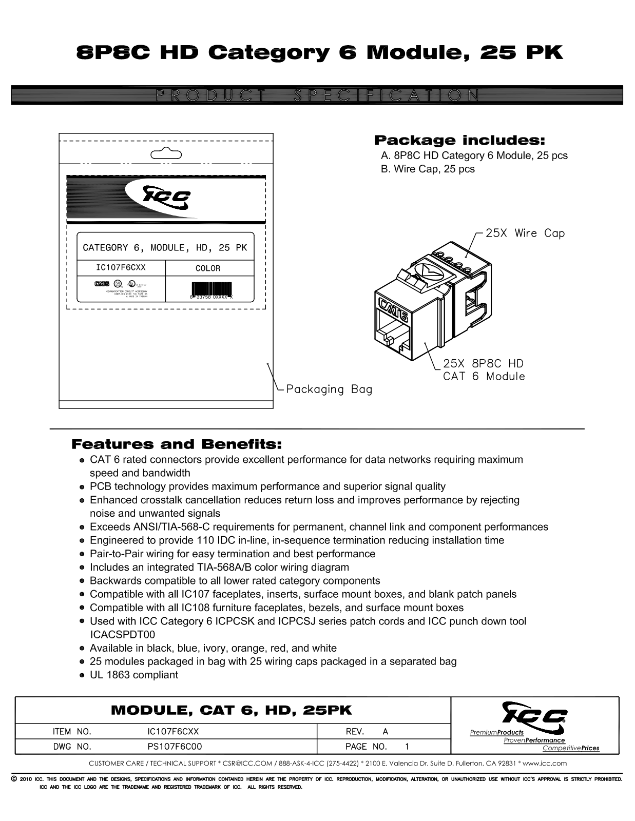 ICC IC107F6CBK, IC107F6CBL, IC107F6CIV, IC107F6COR, IC107F6CRD Specsheet