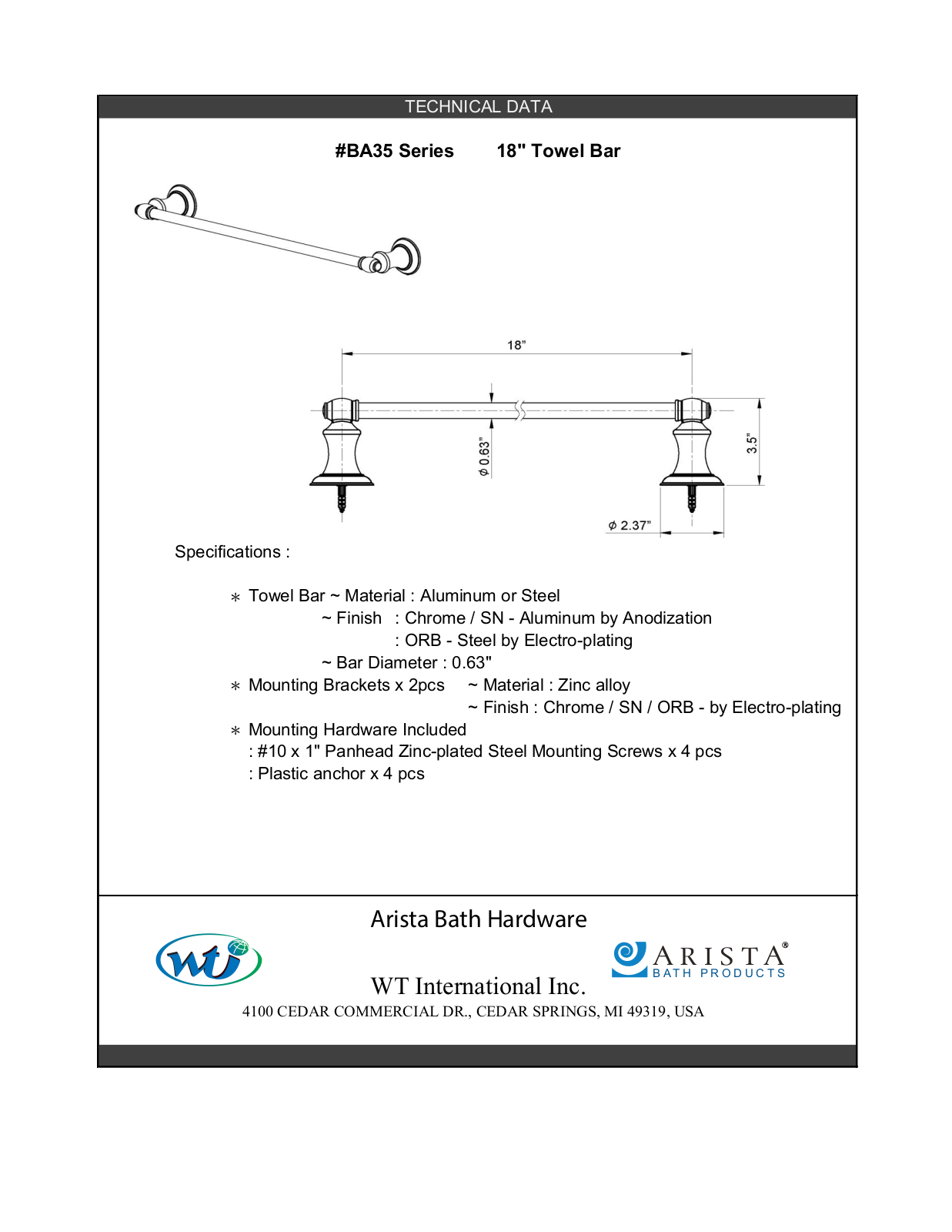 ARISTA WTIN1044 Specifications - ManualMachine.com