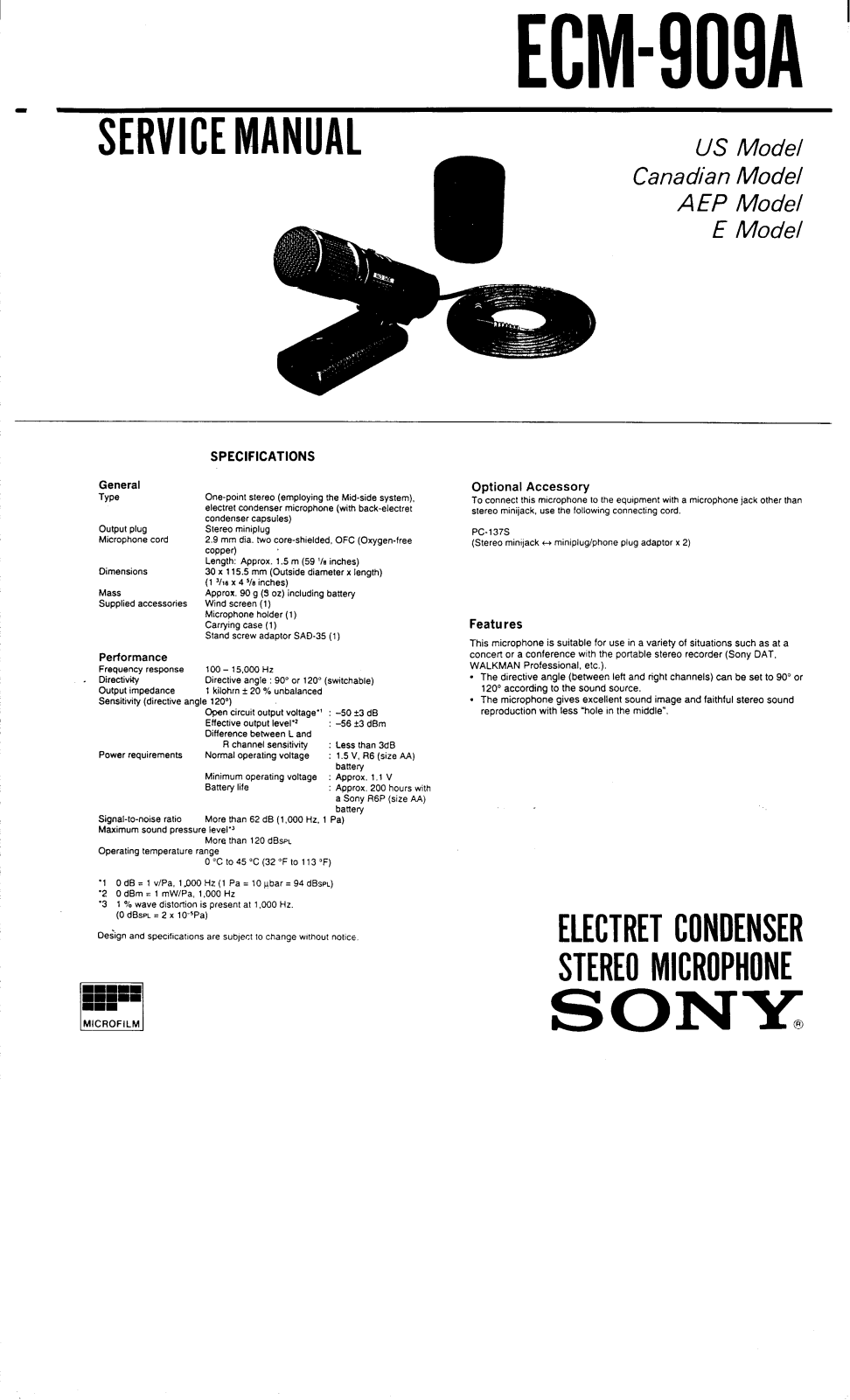 Sony ECM-909A Service Manual