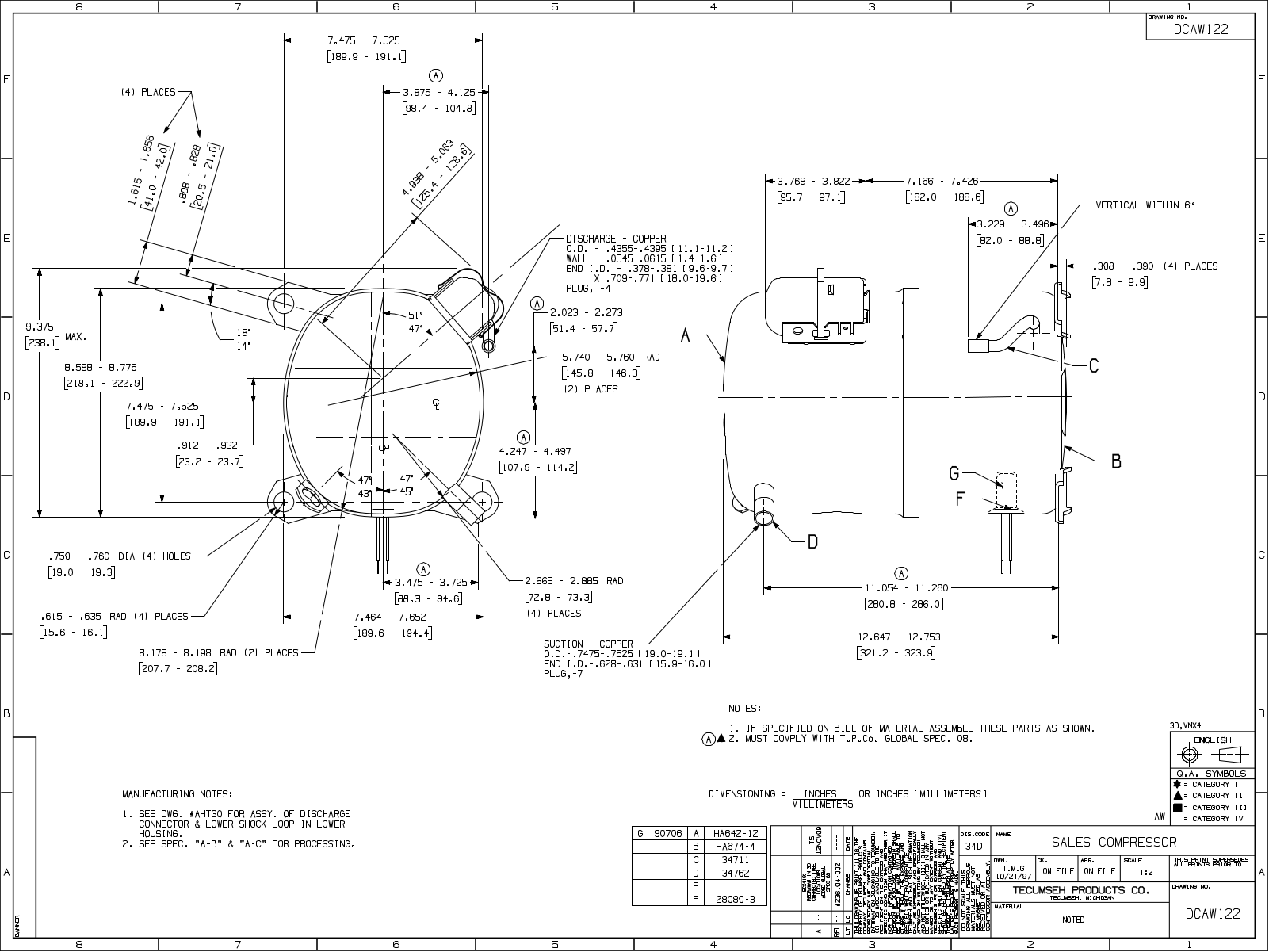 Tecumseh AWA2460ZXT Drawing Data