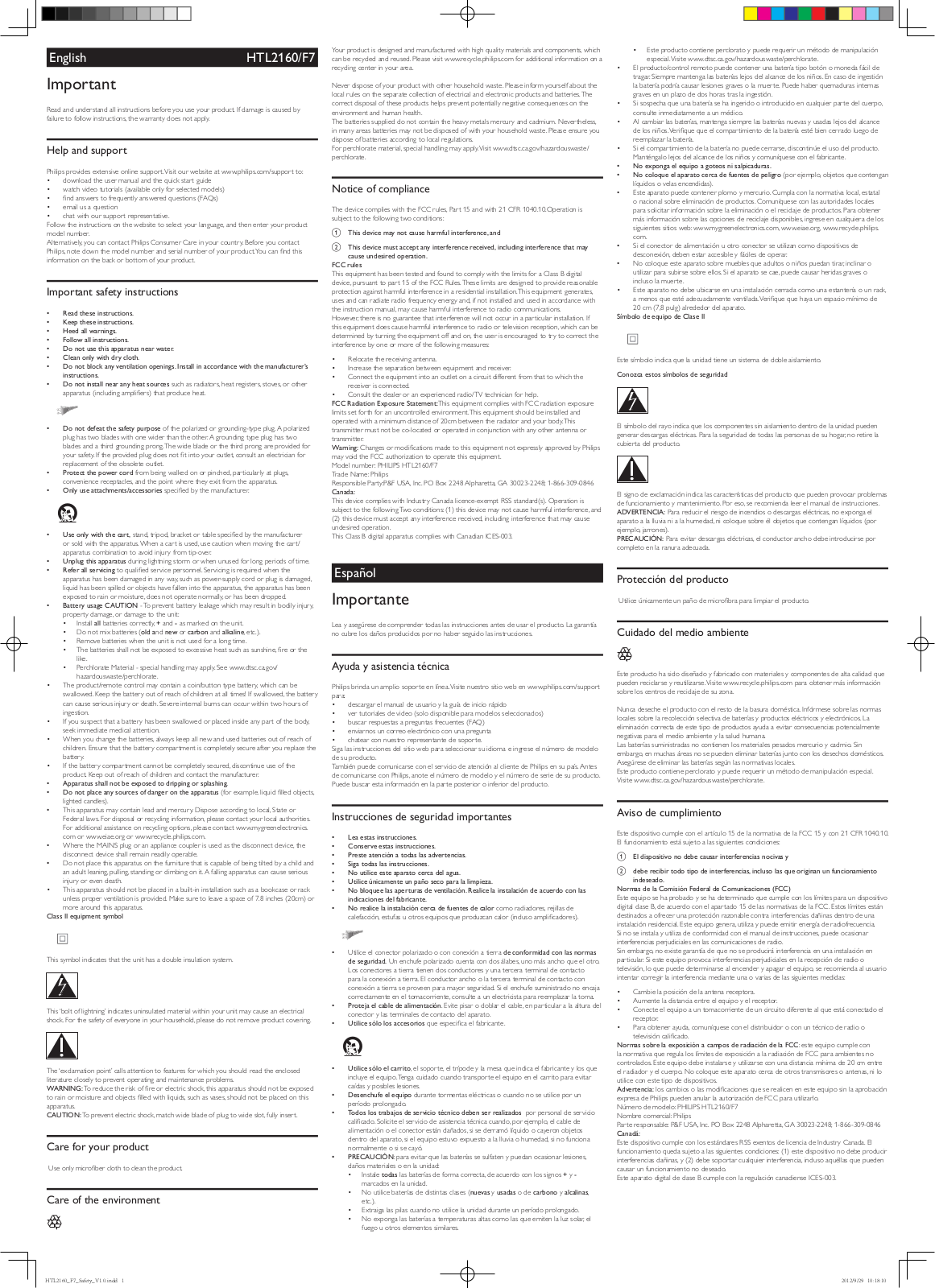 Philips HTL2160VF7 User Manual