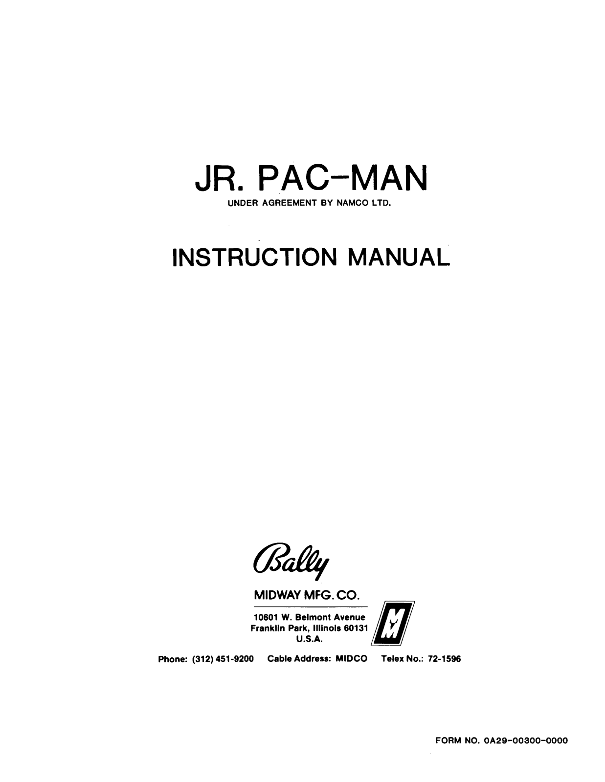 BALLY Jr Pac-man User Guide