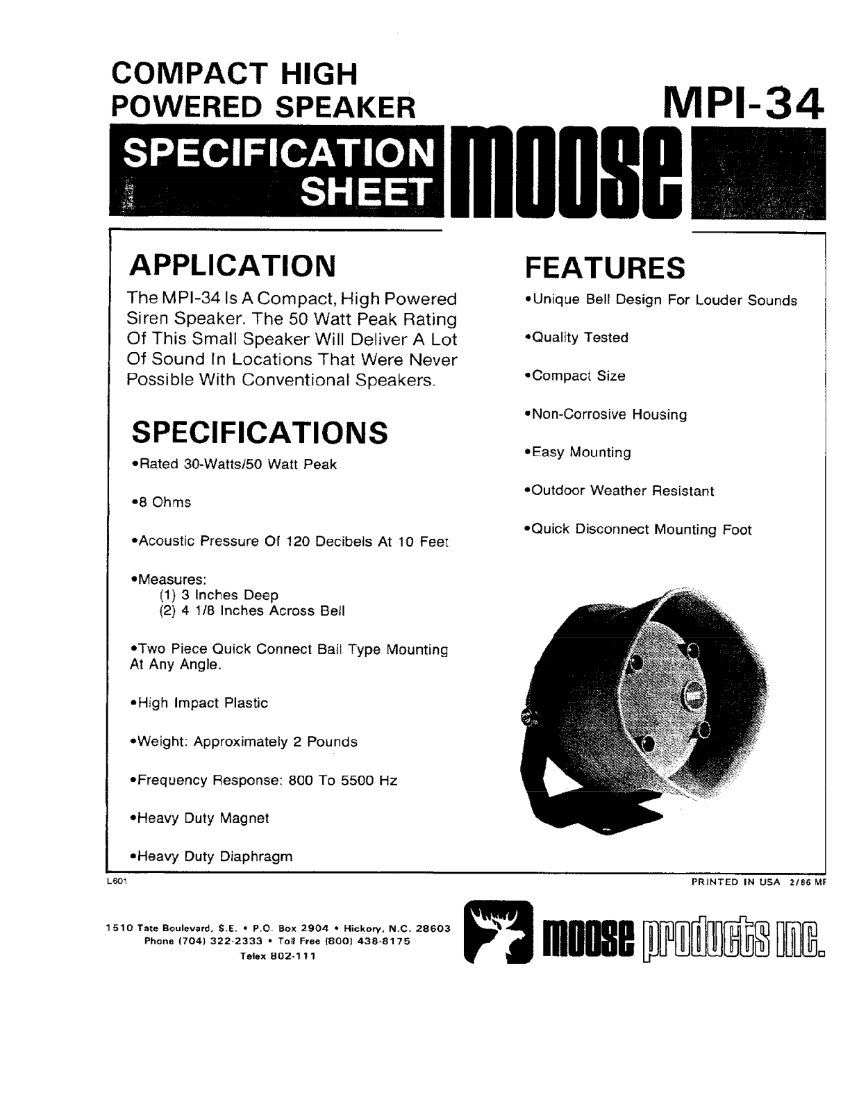 Interlogix MPI-34 Specsheet