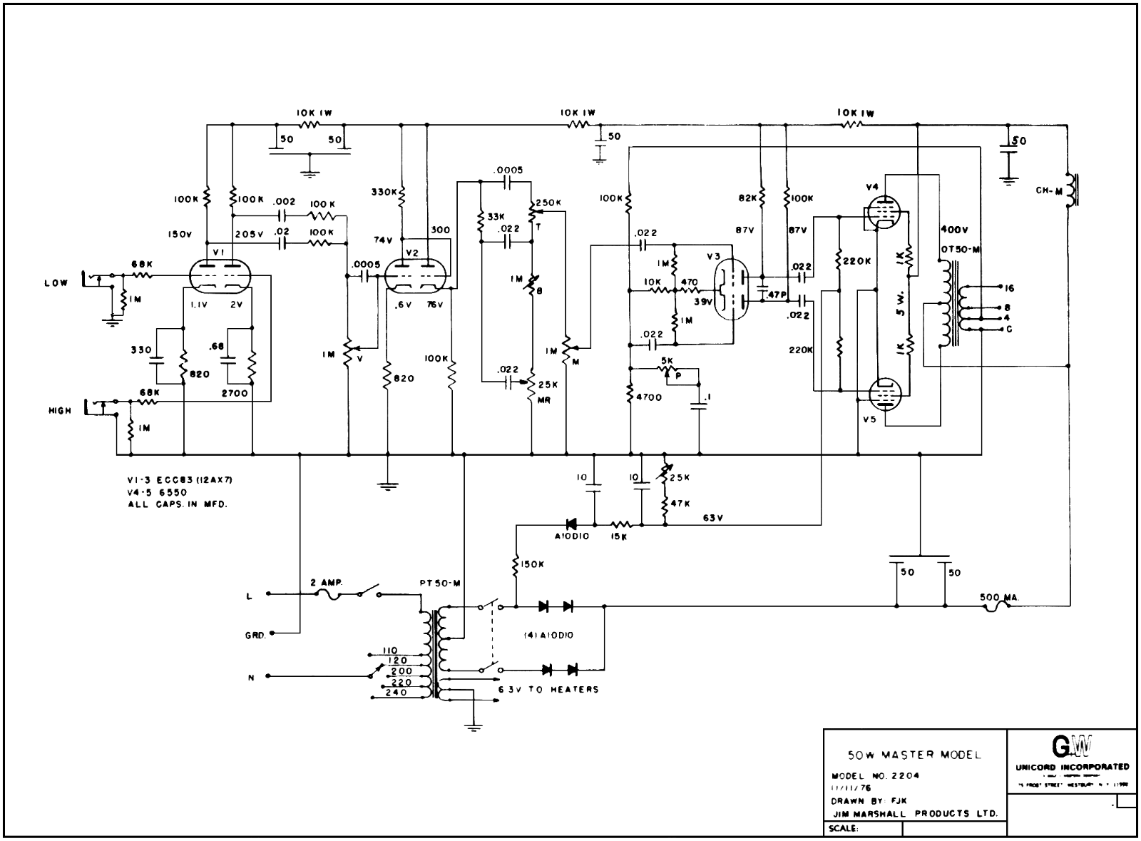 Marshall 2204-50W-Master-Volume-Lead Schematic