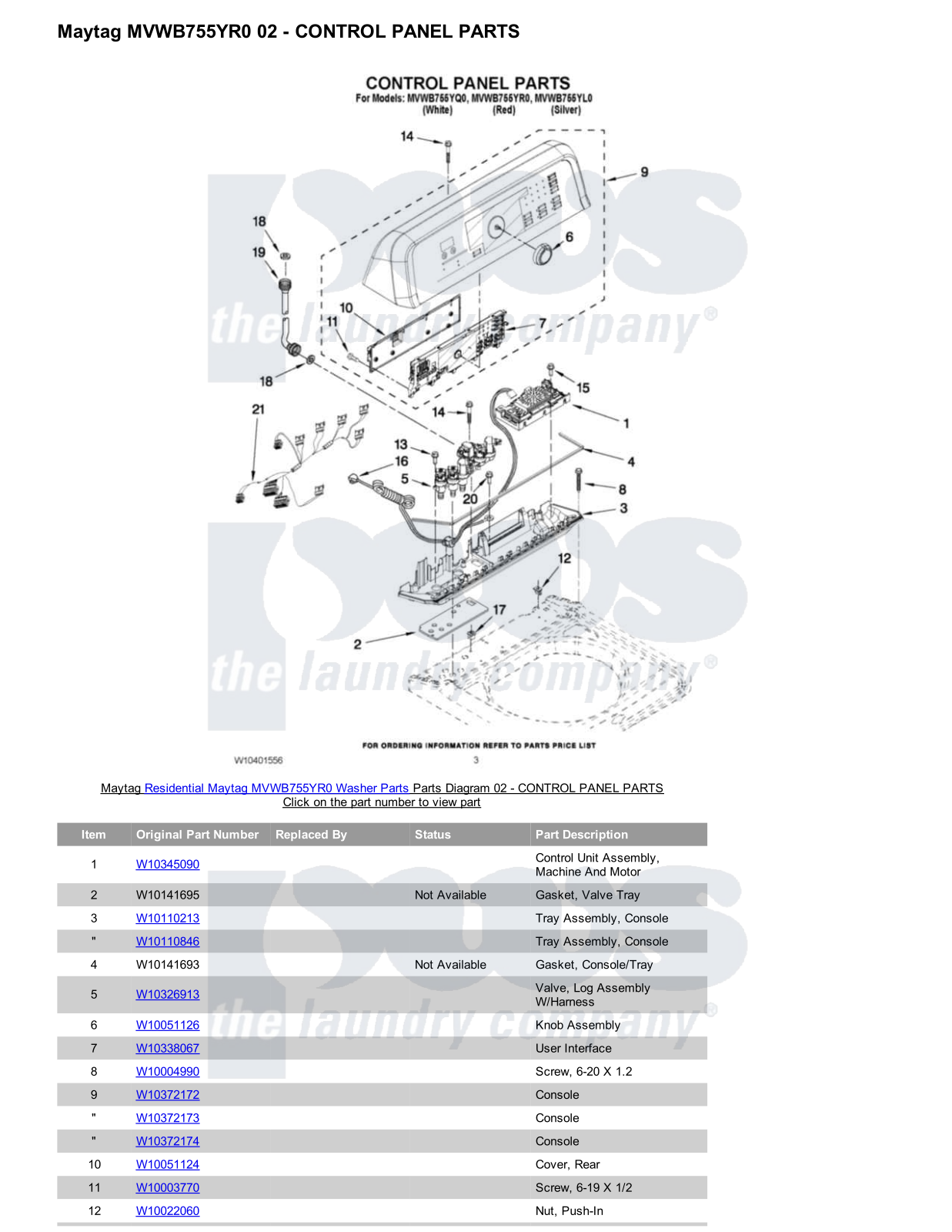 Maytag MVWB755YR0 Parts Diagram