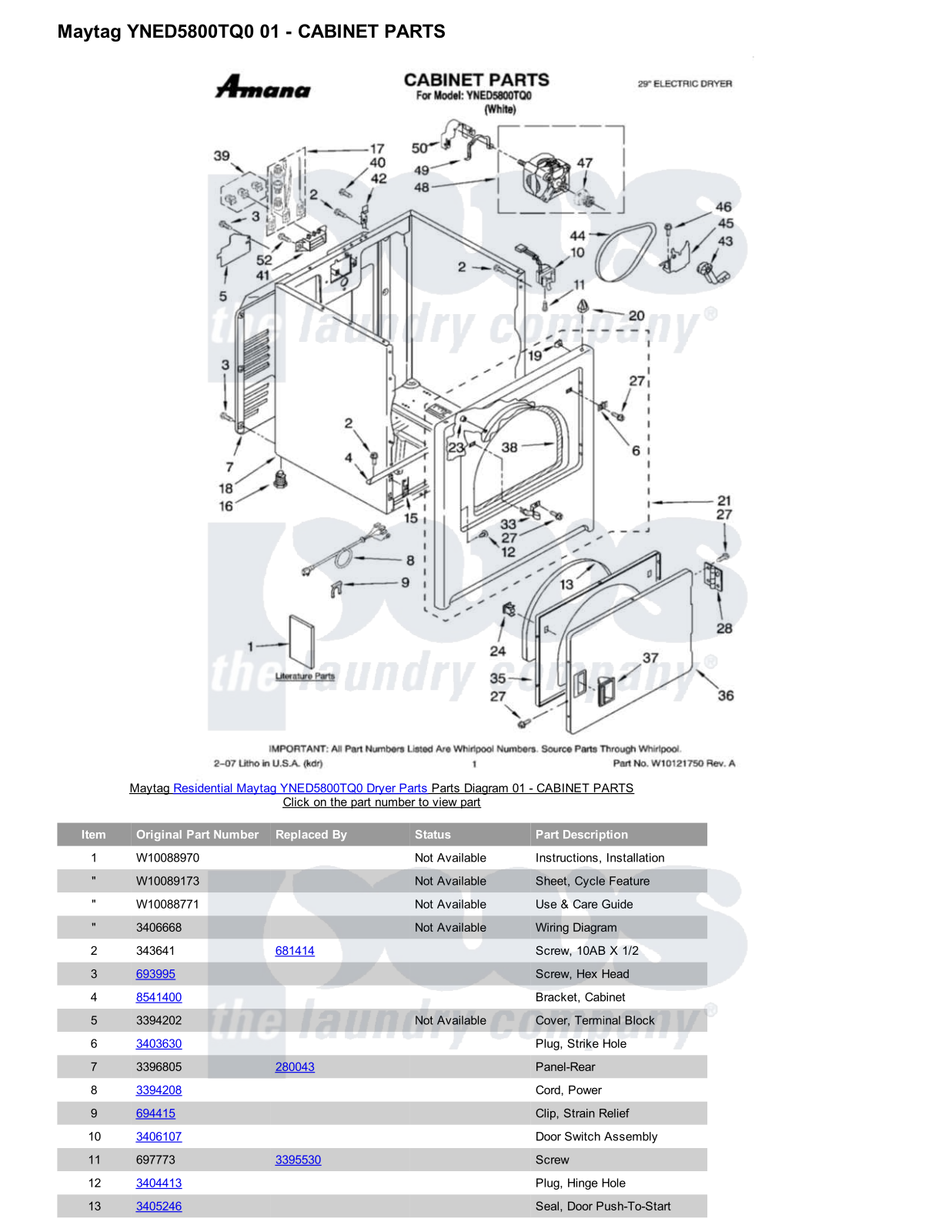 Maytag YNED5800TQ0 Parts Diagram