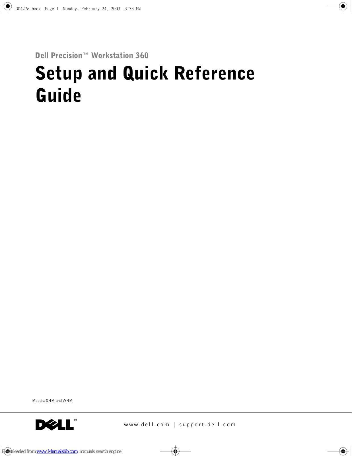 Dell Precision G0427, Precision Workstation 360 Setup And Quick Reference Manual - ManualMachine.com