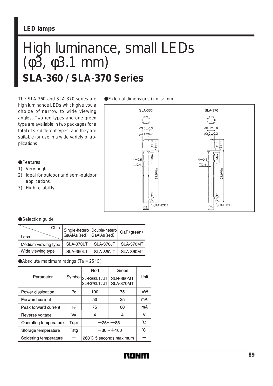 ROHM SLA-360MT, SLA-370JT, SLA-370LT, SLA-370MT, SLA-360JT Datasheet