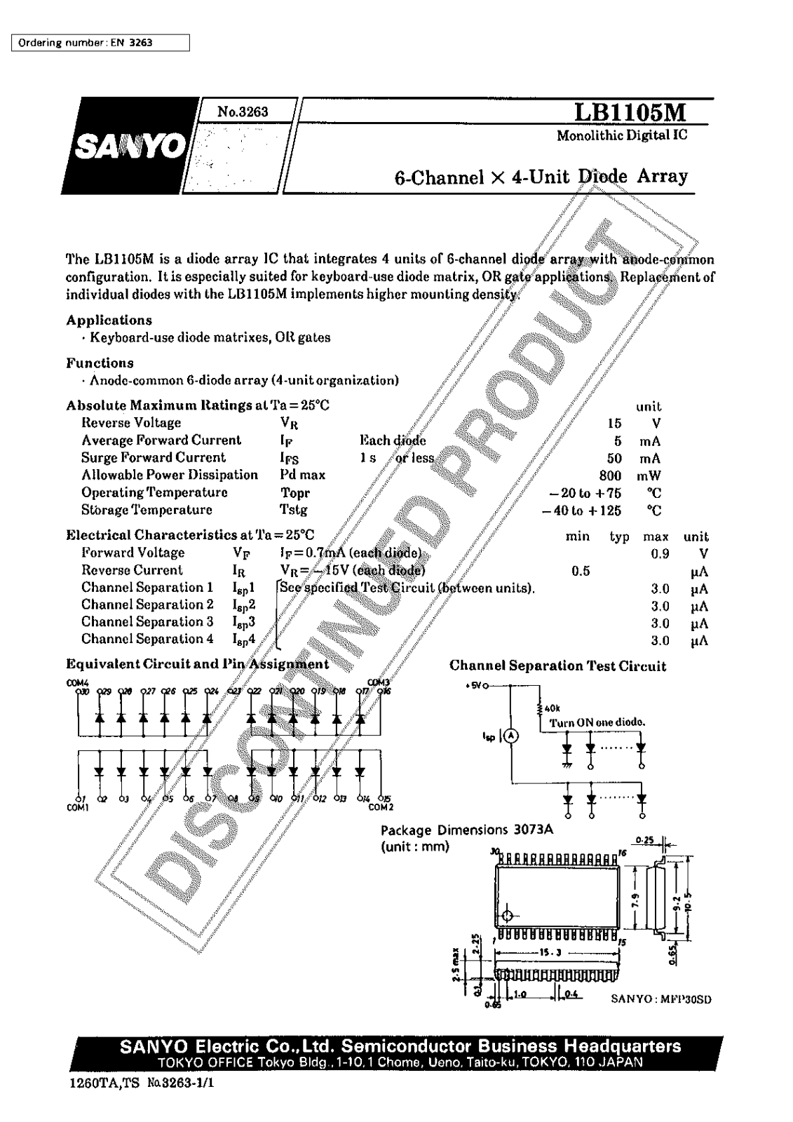 Sanyo LB1105M Specifications