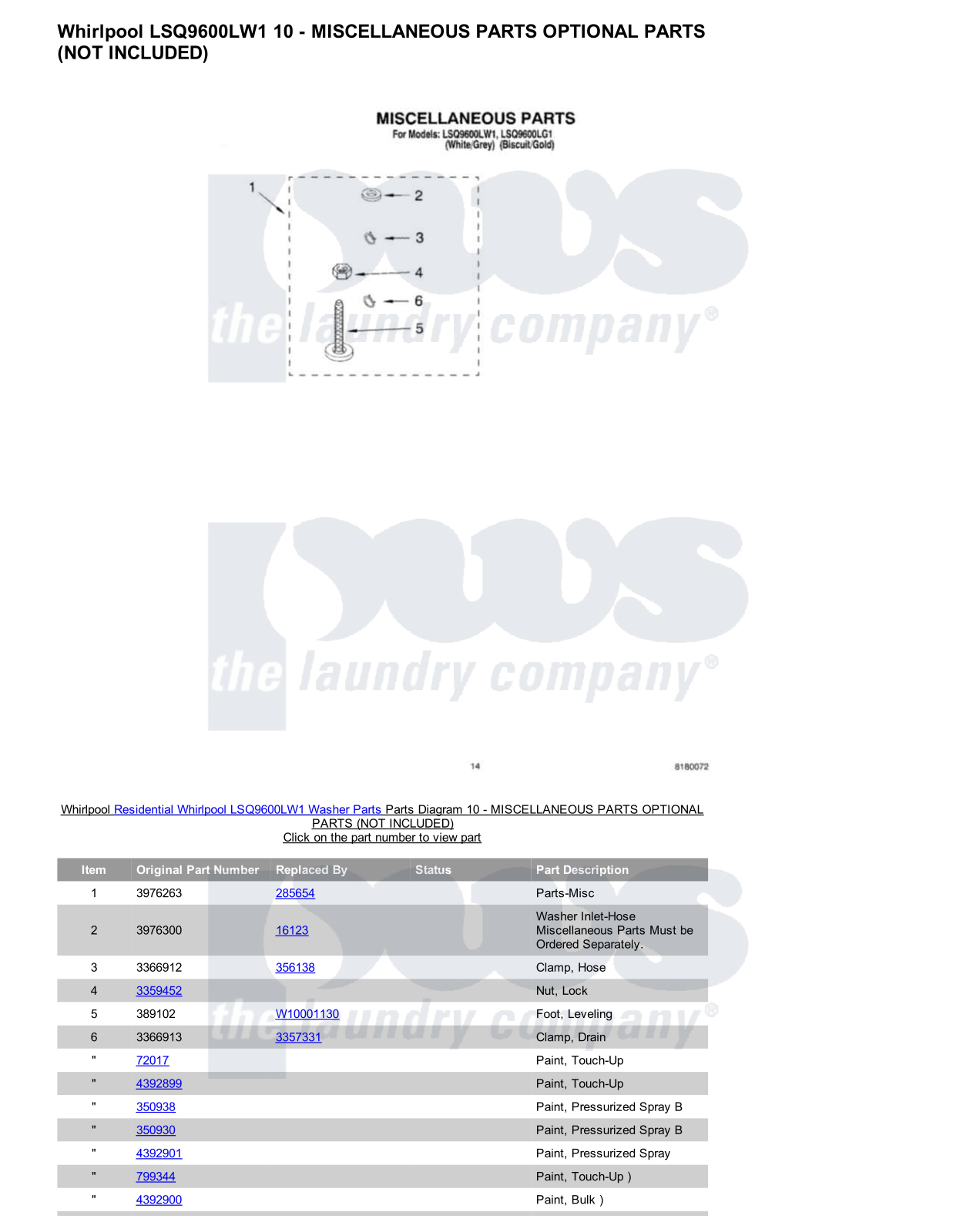 Whirlpool LSQ9600LW1 Parts Diagram