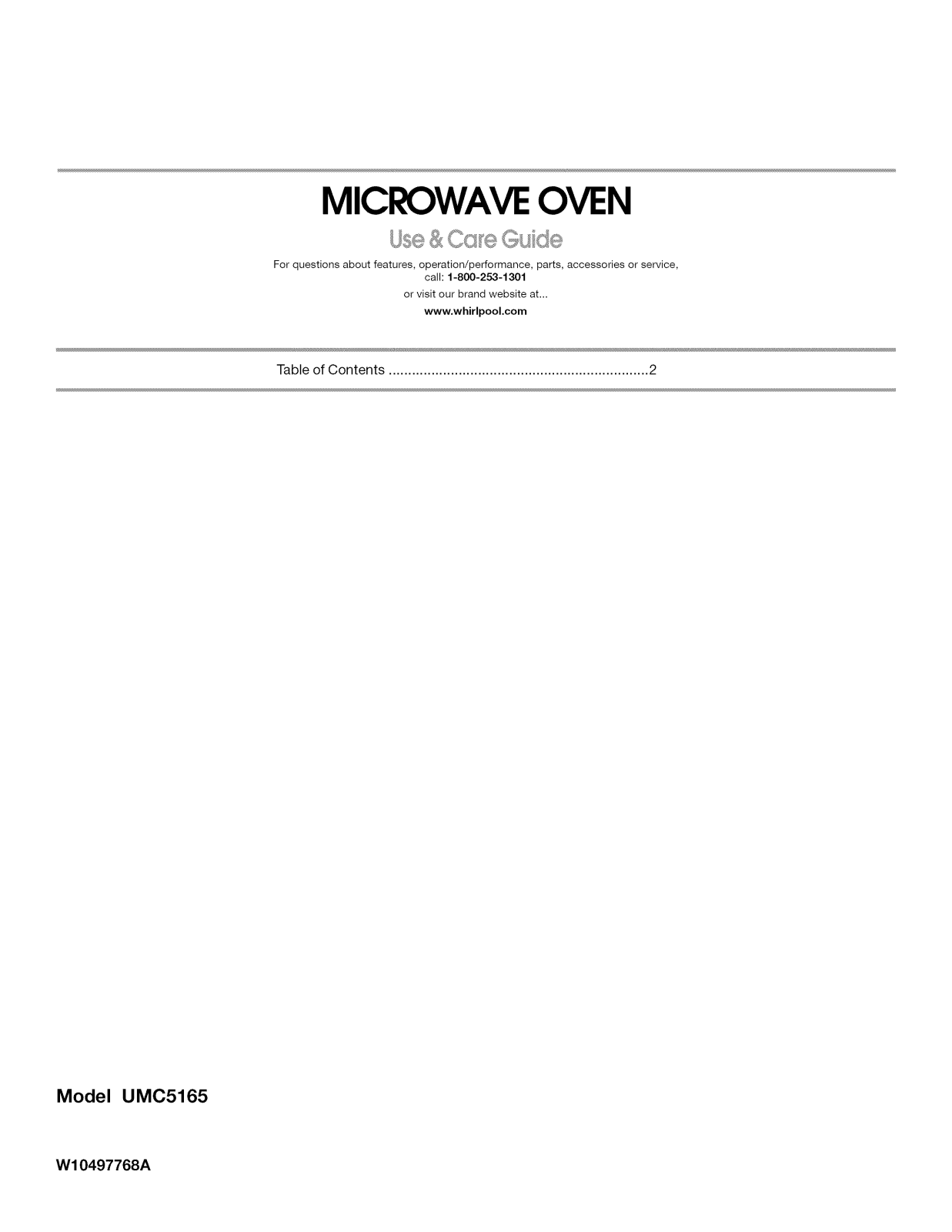 Whirlpool UMC5165AB0, UMC5165AW0, UMC5165AS0 Owner’s Manual