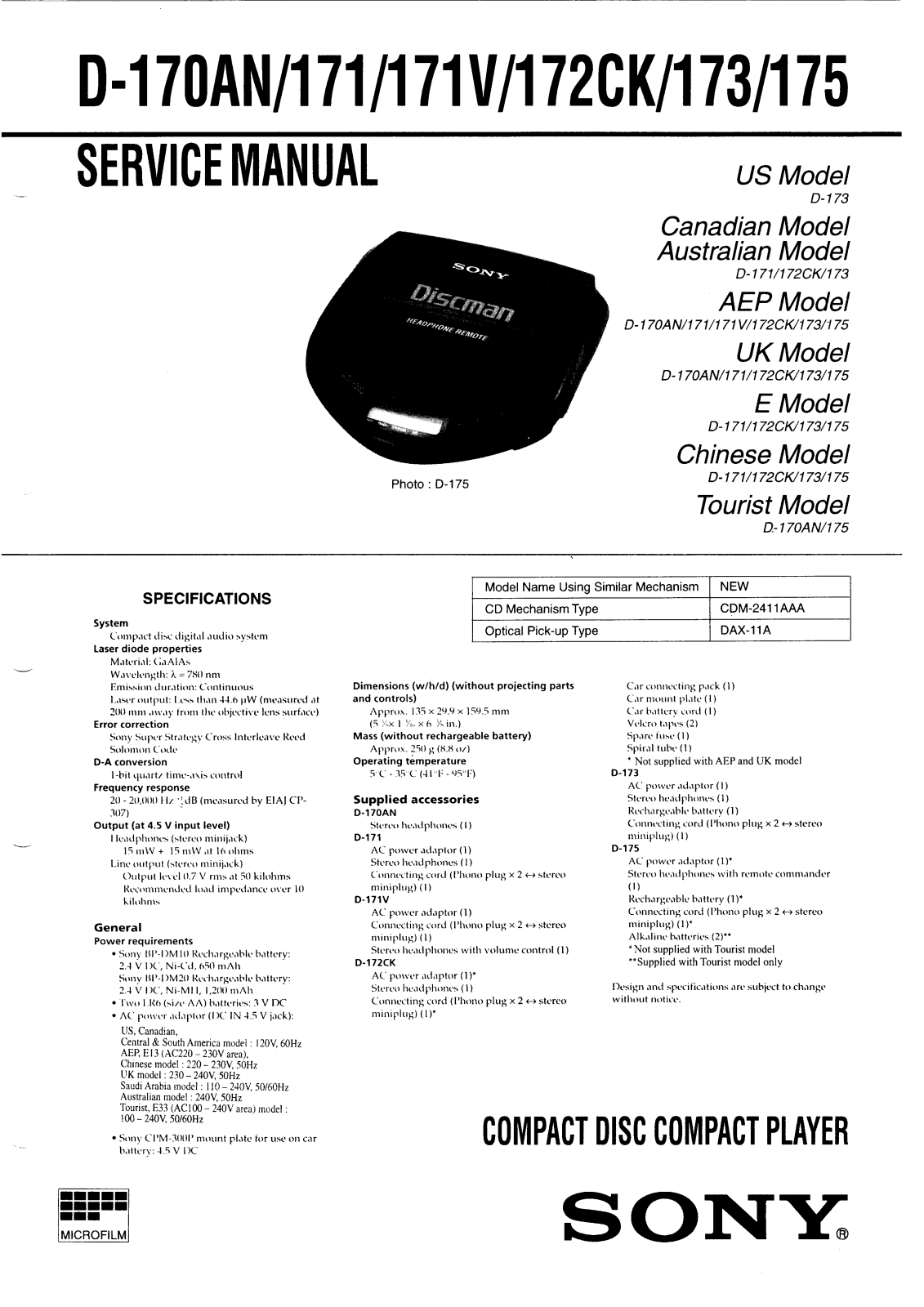 Sony D-170-AN Service manual