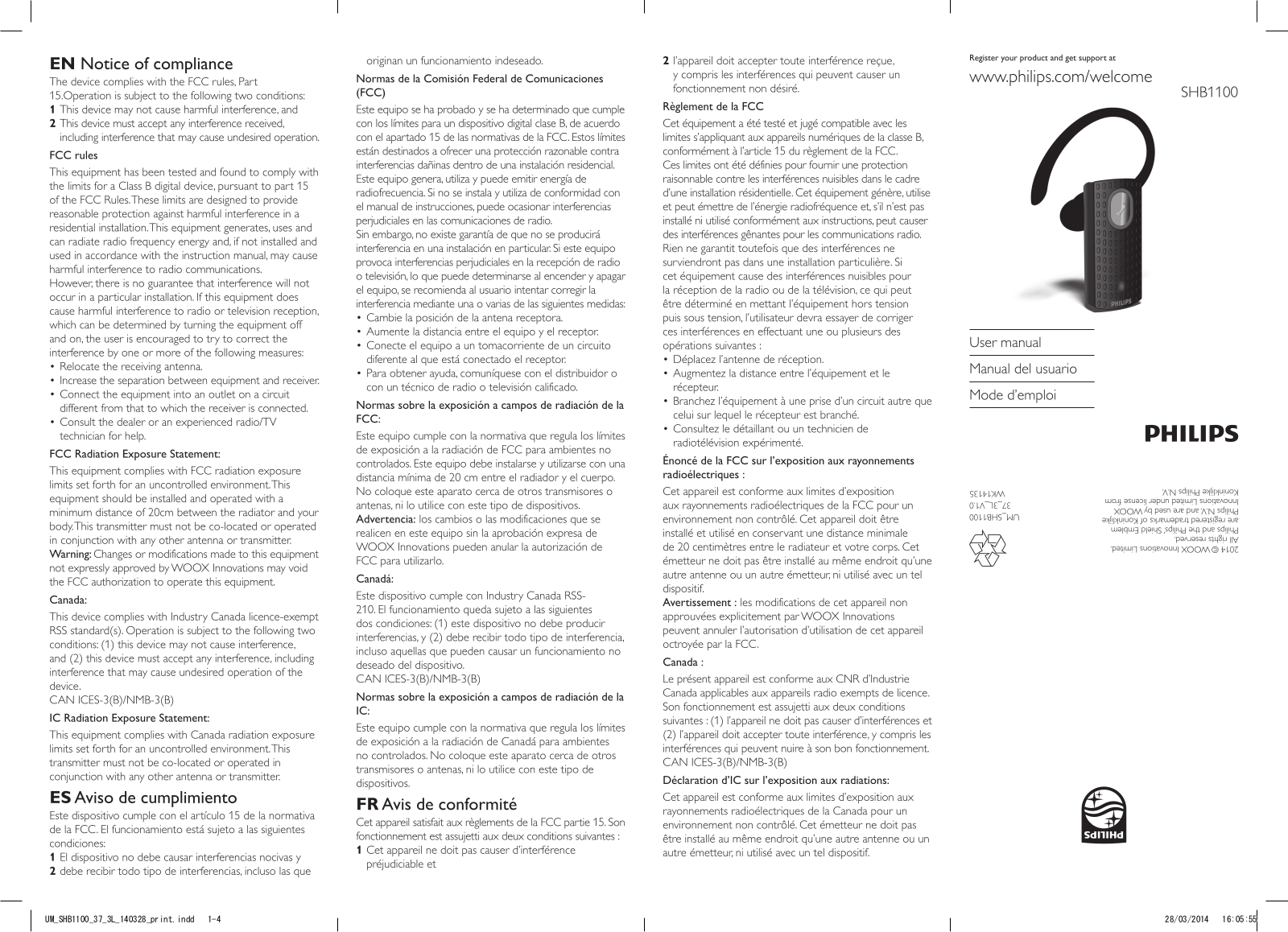 Philips SHB1100 User Manual