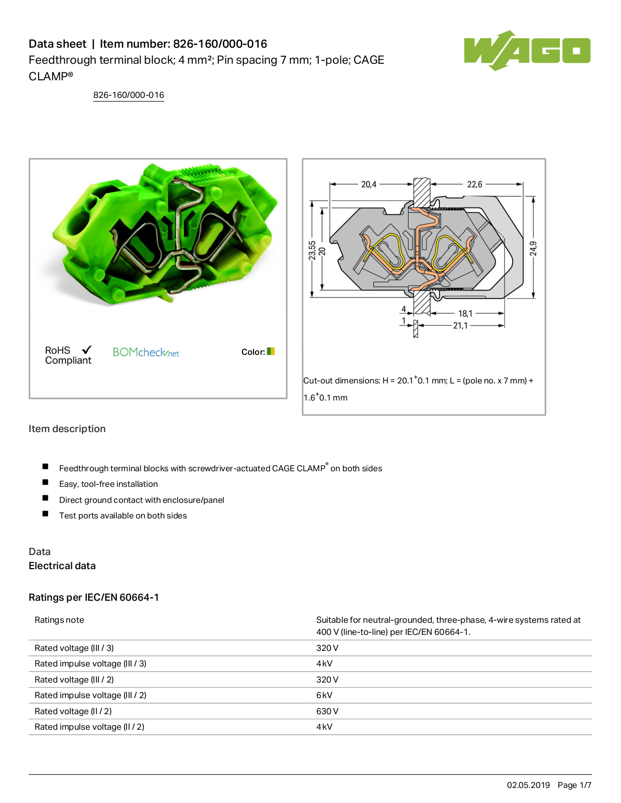 Wago 826-160/000-016 Data Sheet