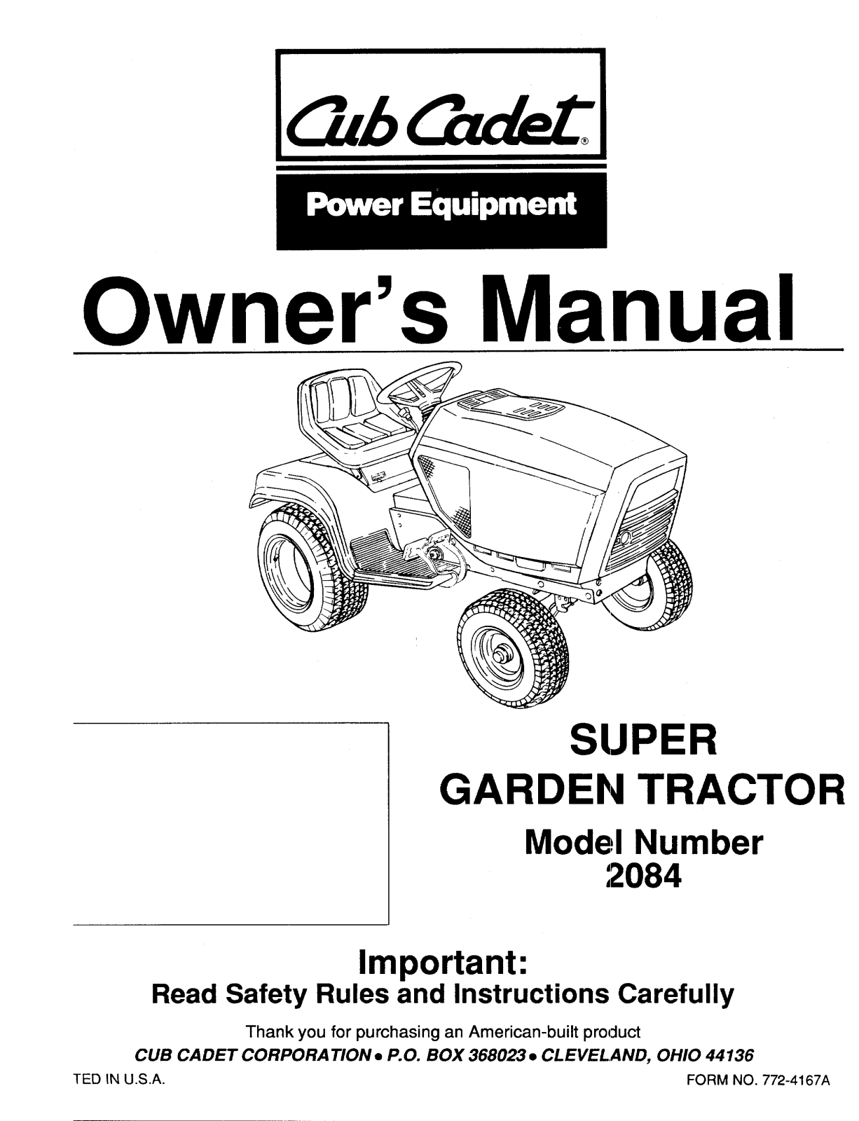 Cub Cadet Lawn Mower  2084 User Manual