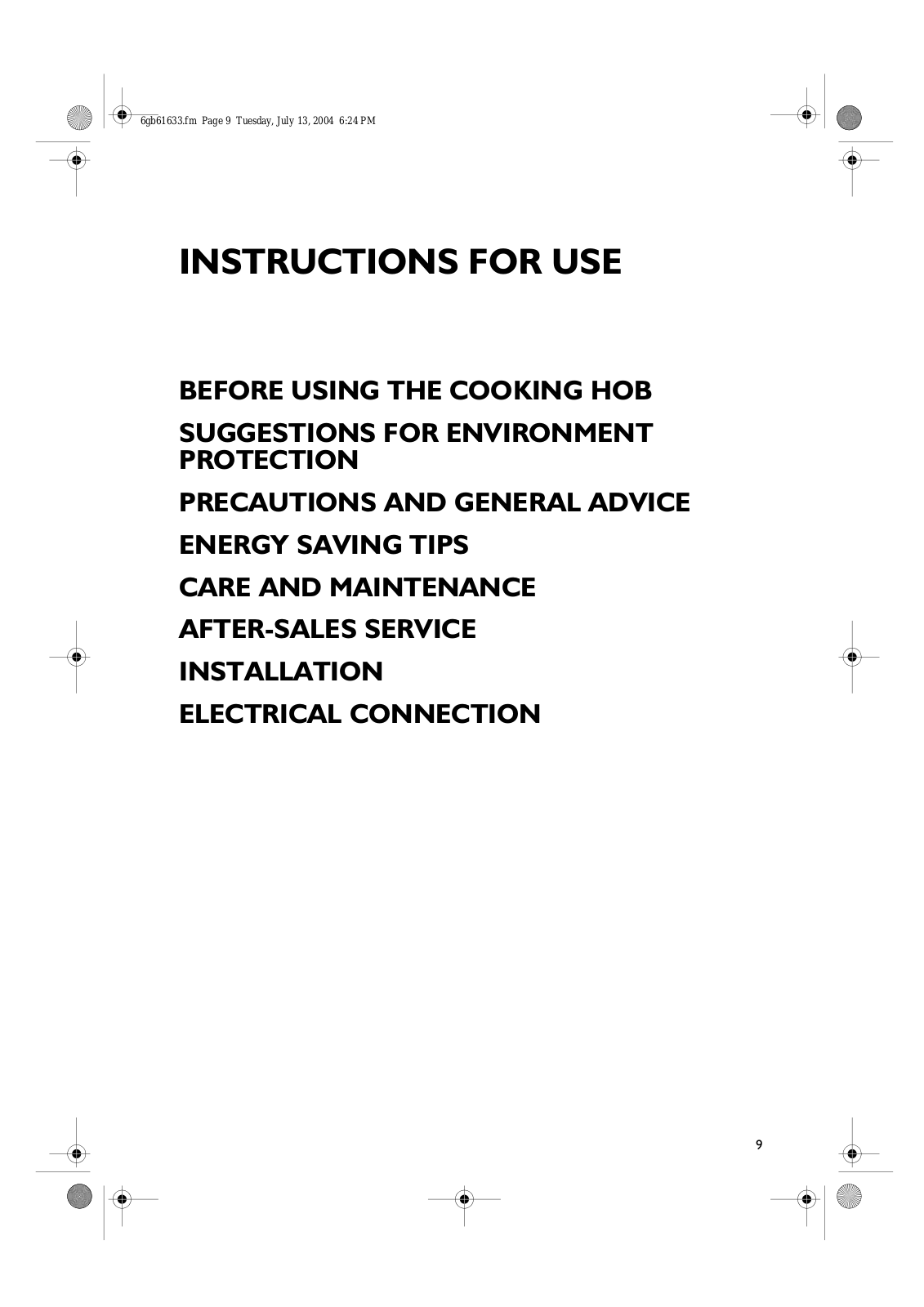 Whirlpool HTG HB100 IX INSTRUCTION FOR USE