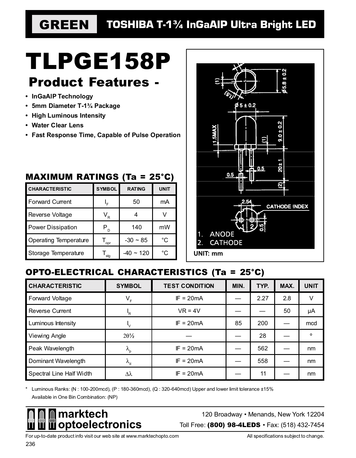 Marktech TLPGE158P Datasheet