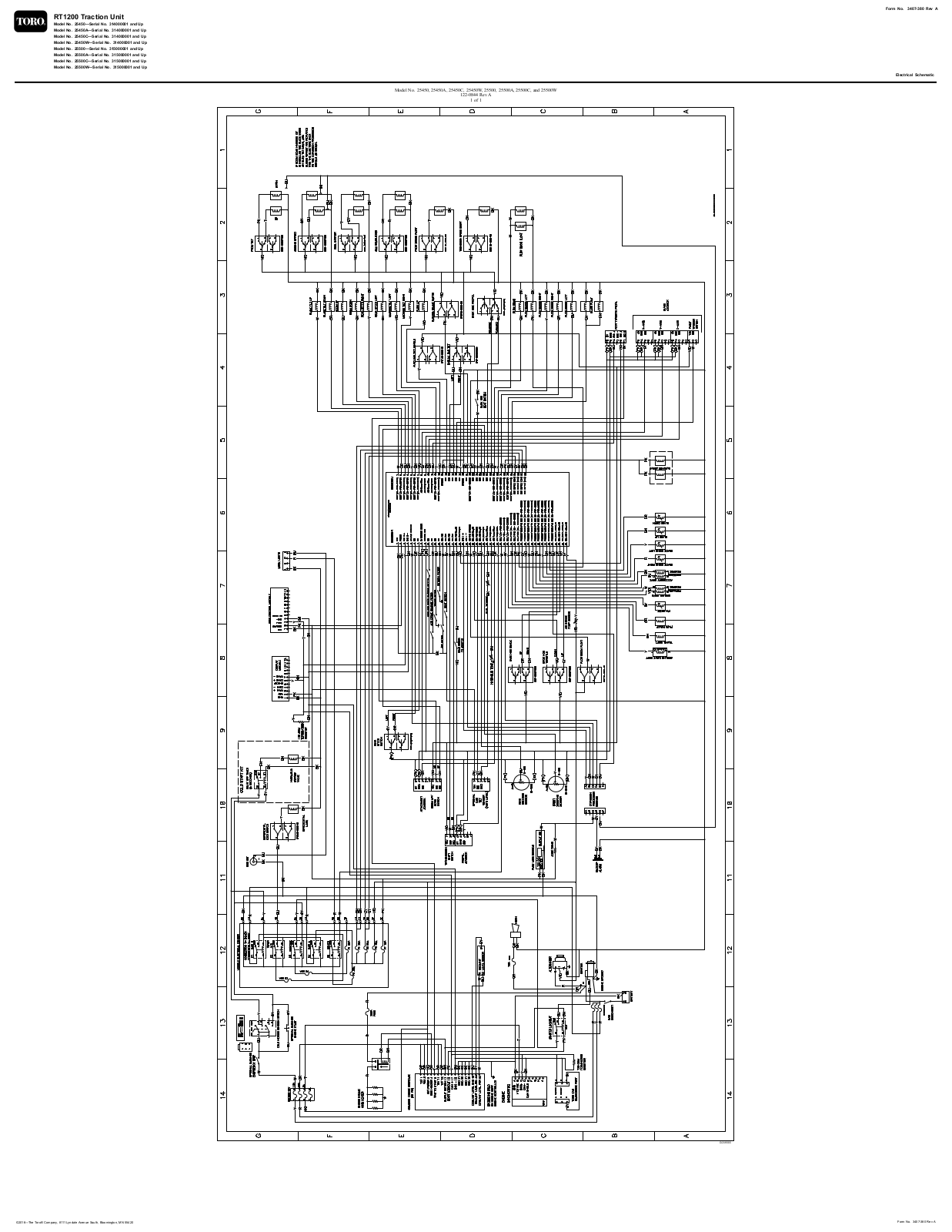 Toro 25450, 25450A, 25450C, 25450W, 25500 Schematic Drawing