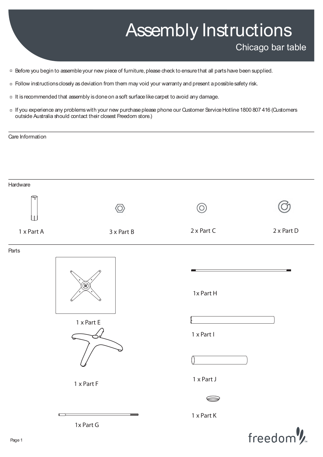 Freedom Chicago Square Bar Table Assembly Instruction