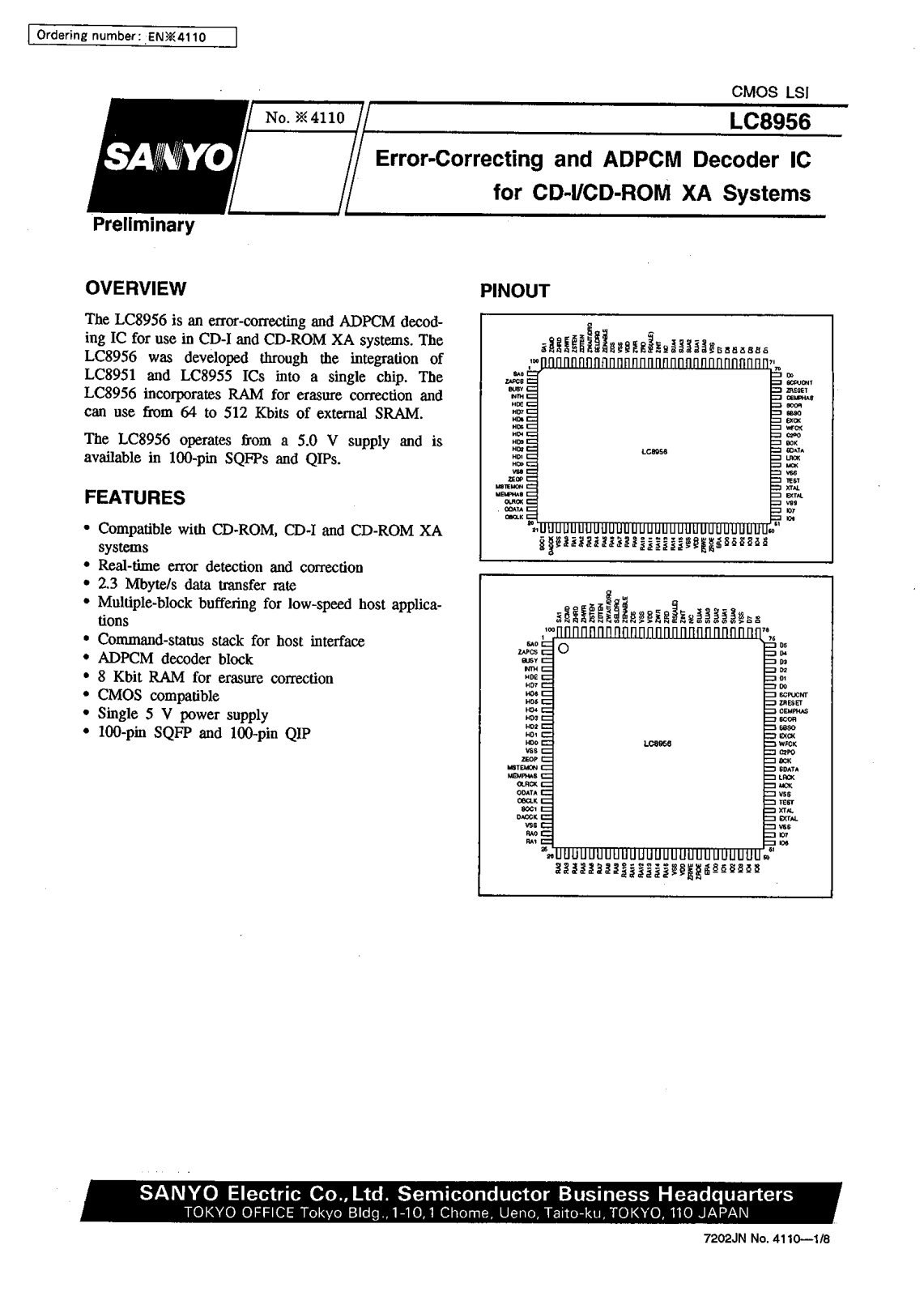 SANYO LC8956 Datasheet