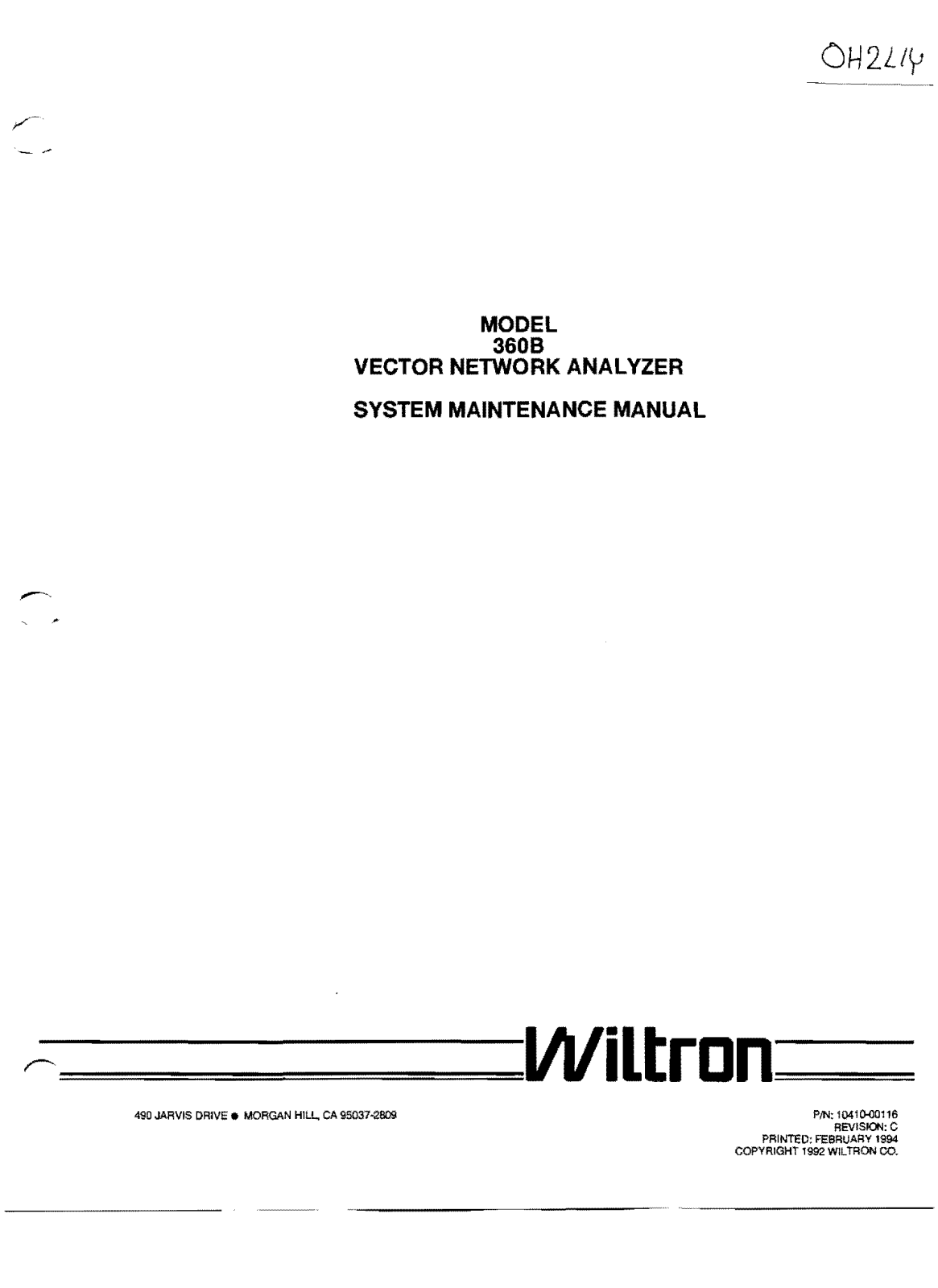 Wiltron 360B Service Manual