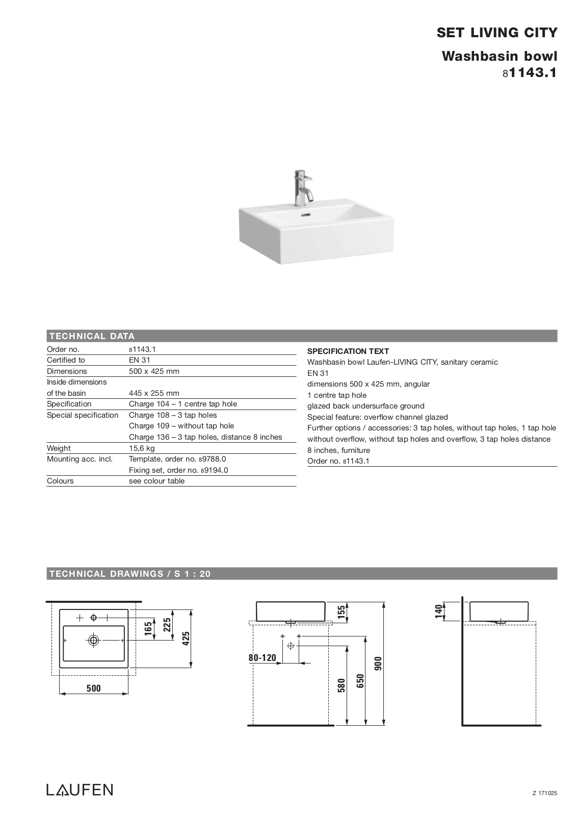 Laufen 8.1143.1 Datasheet