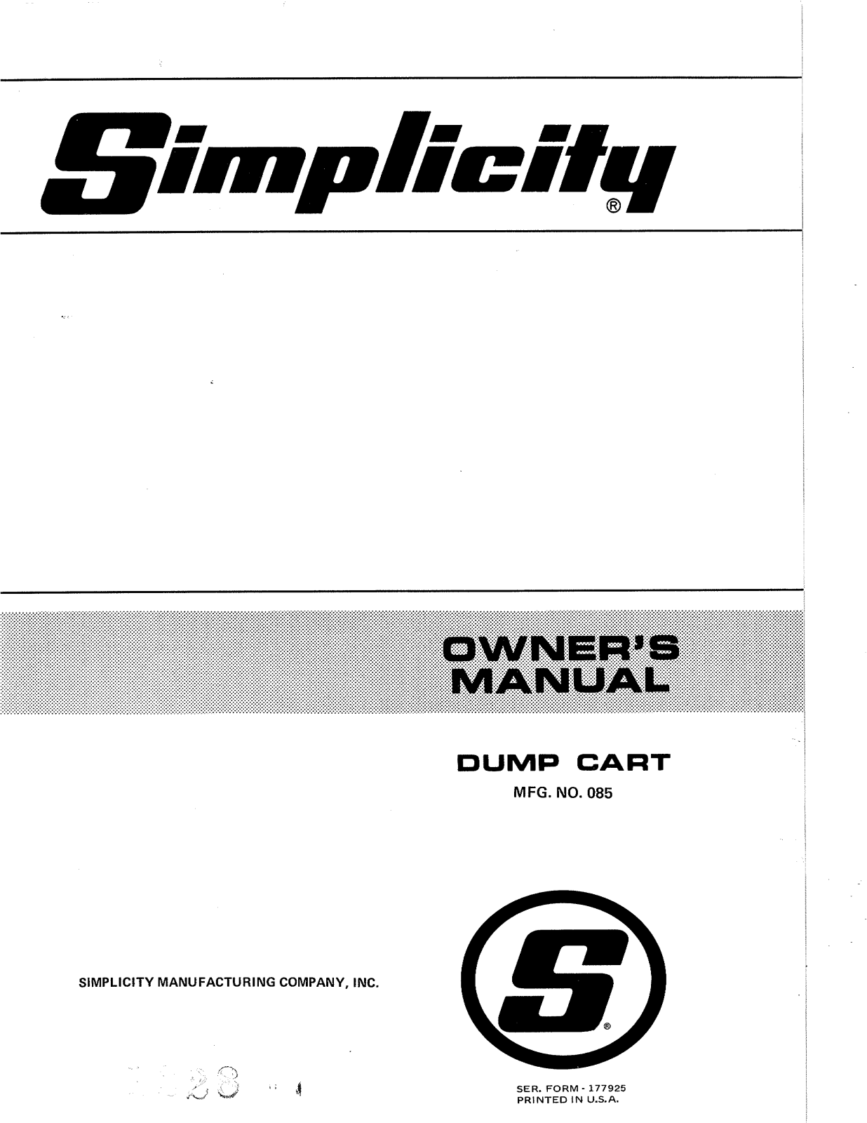 Simplicity 085 User Manual