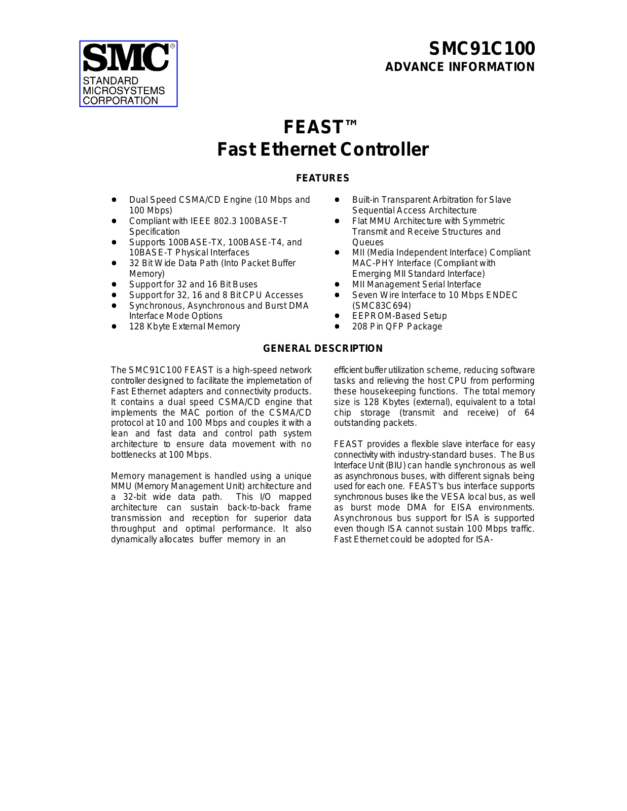 SMSC SMC91C100 Datasheet