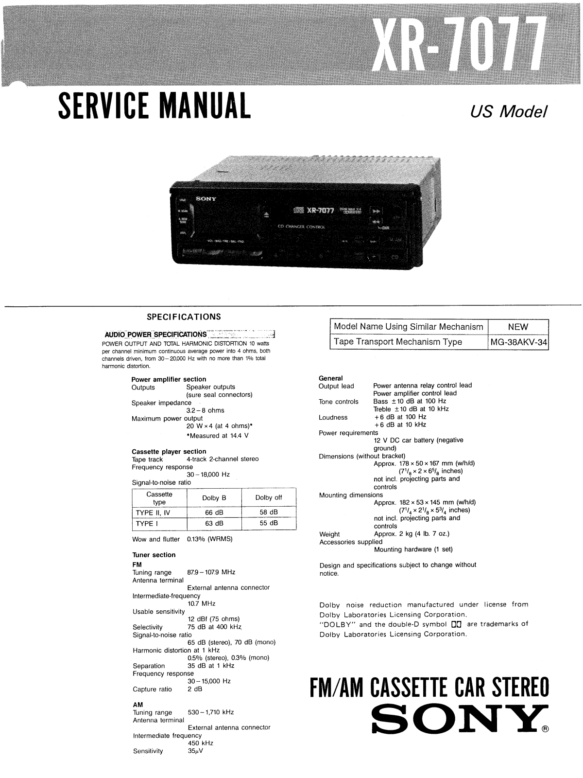 Sony XR-7077 Service manual