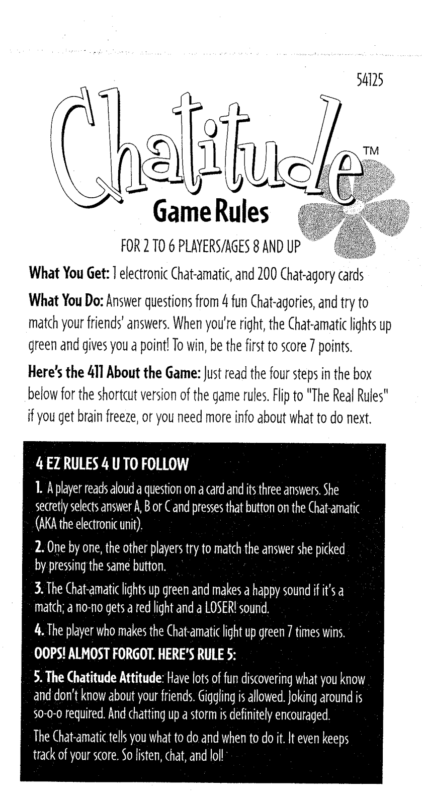 HASBRO CHATITUDE Game User Manual