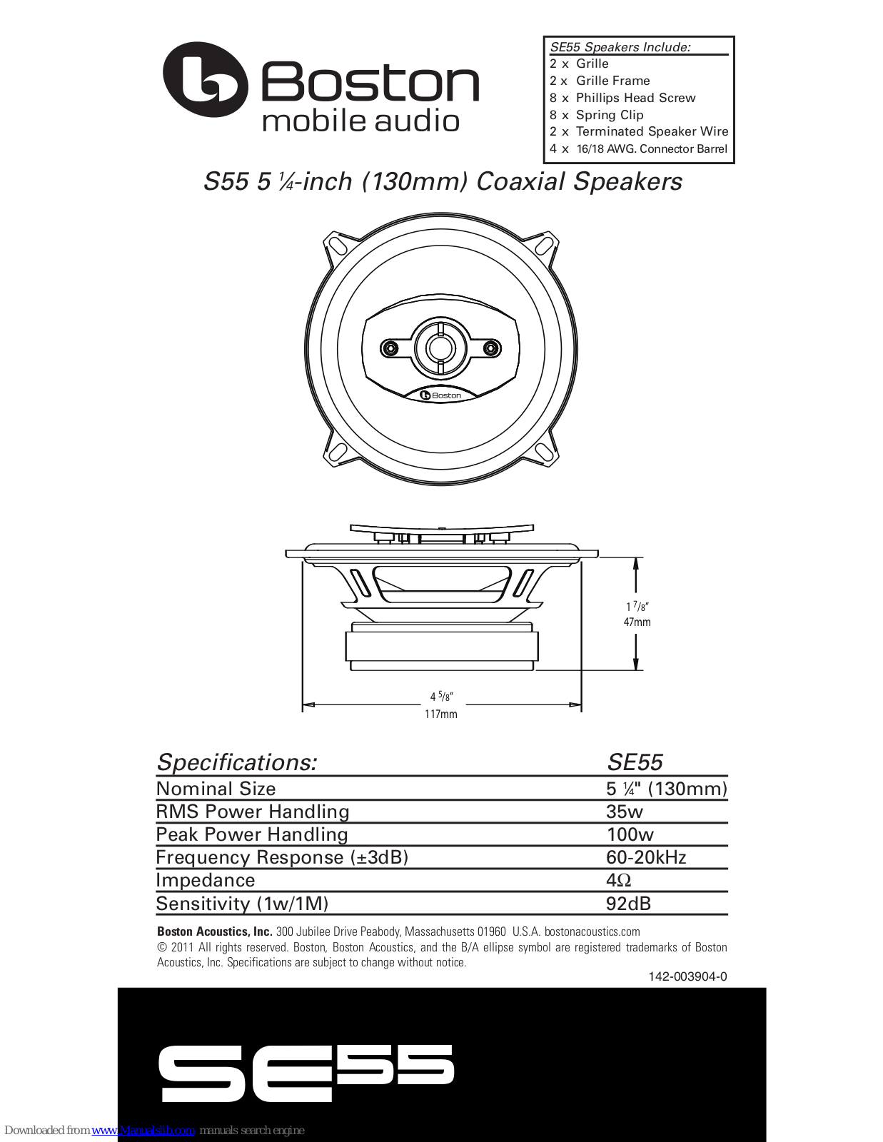 Boston Acoustics SE55 Specifications