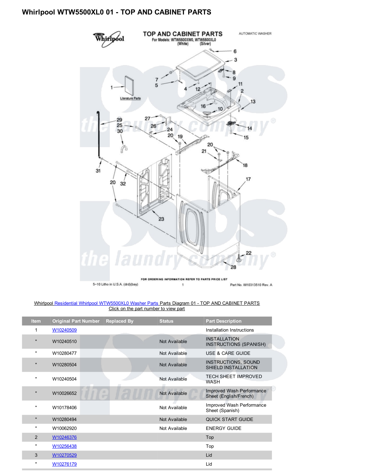 Whirlpool WTW5500XL0 Parts Diagram