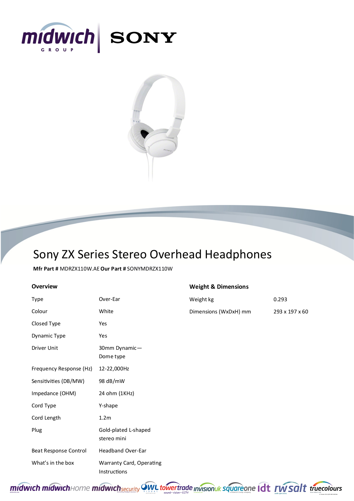 Sony MDRZX110W.AE Datasheet